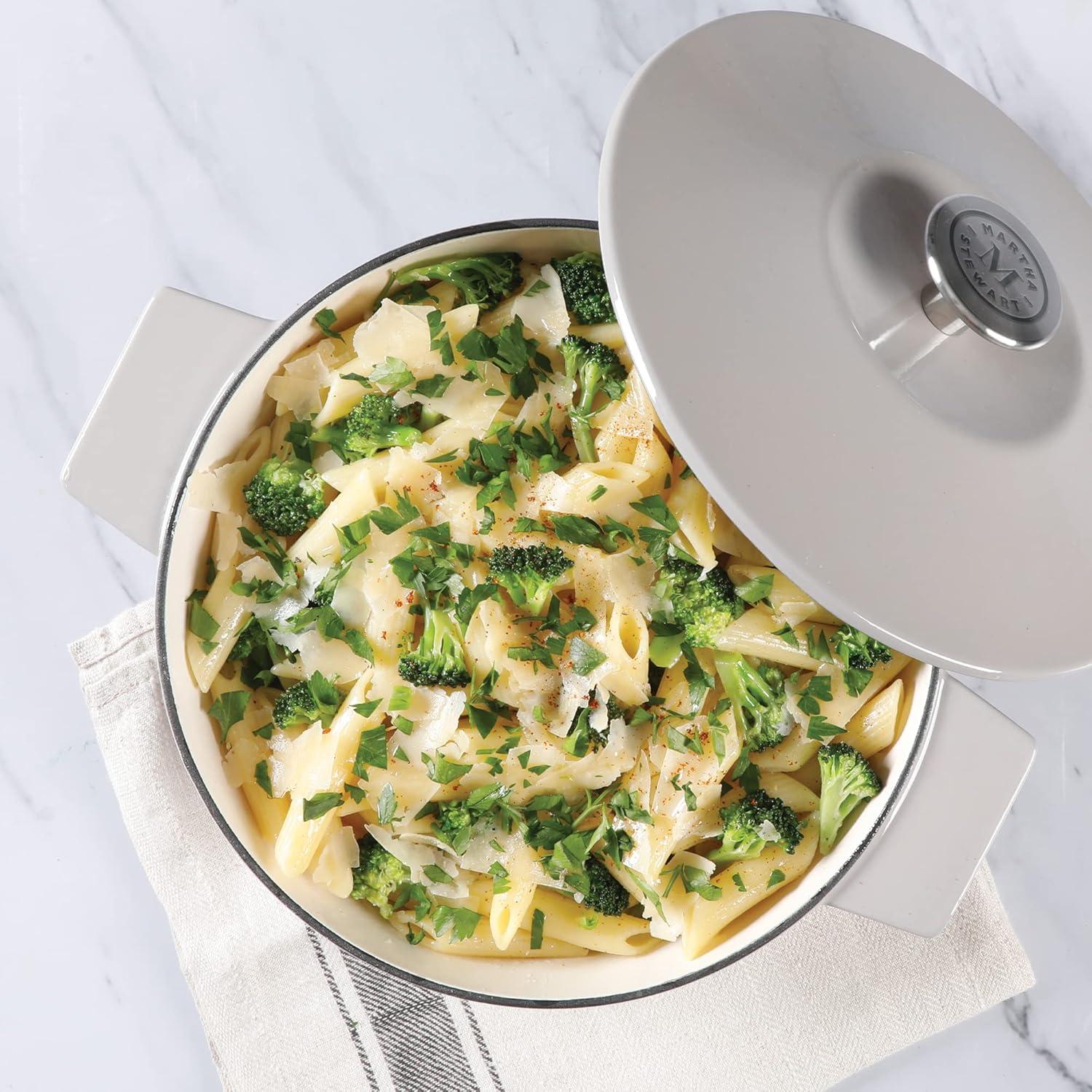 imageMartha Stewart 35Quart Enameled Cast Iron Dutch Oven Braiser  Martha Blue Durable Nonstick Dutch Oven for Slow Cooking Braising and BakingGrey