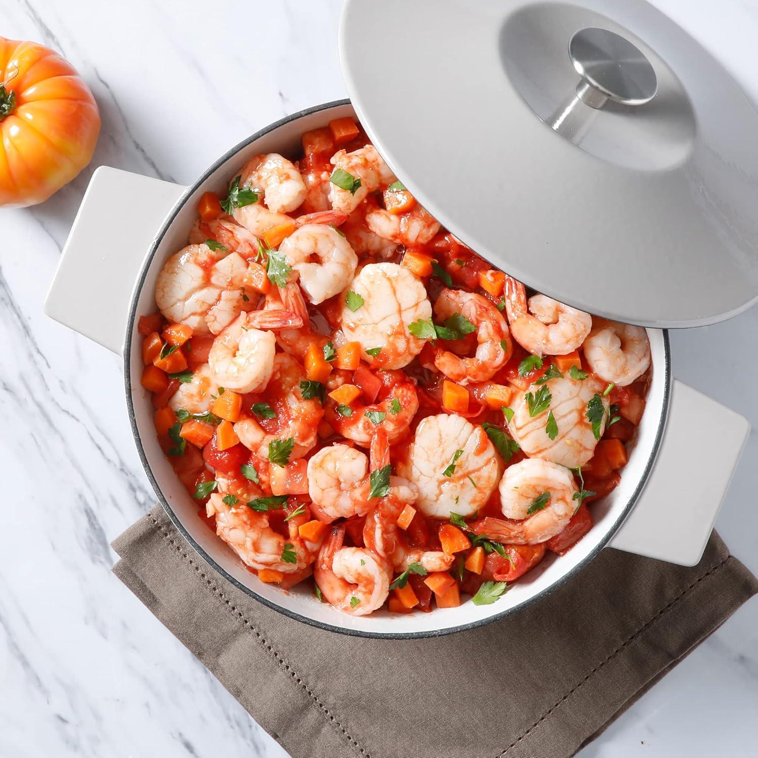 imageMartha Stewart 35Quart Enameled Cast Iron Dutch Oven Braiser  Martha Blue Durable Nonstick Dutch Oven for Slow Cooking Braising and BakingGrey