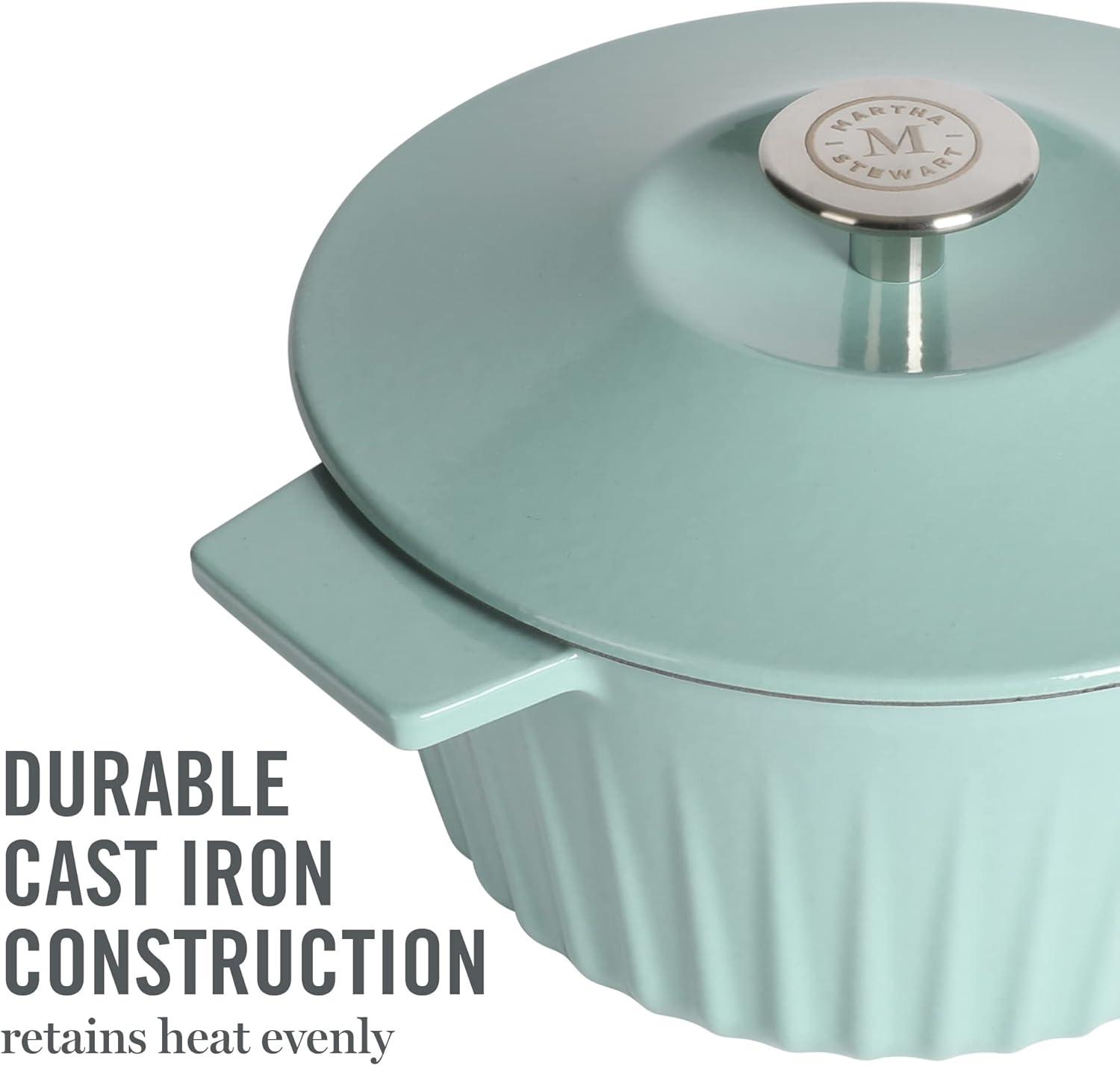 imageMartha Stewart 35Quart Enameled Cast Iron Dutch Oven Braiser  Martha Blue Durable Nonstick Dutch Oven for Slow Cooking Braising and BakingMartha Blue