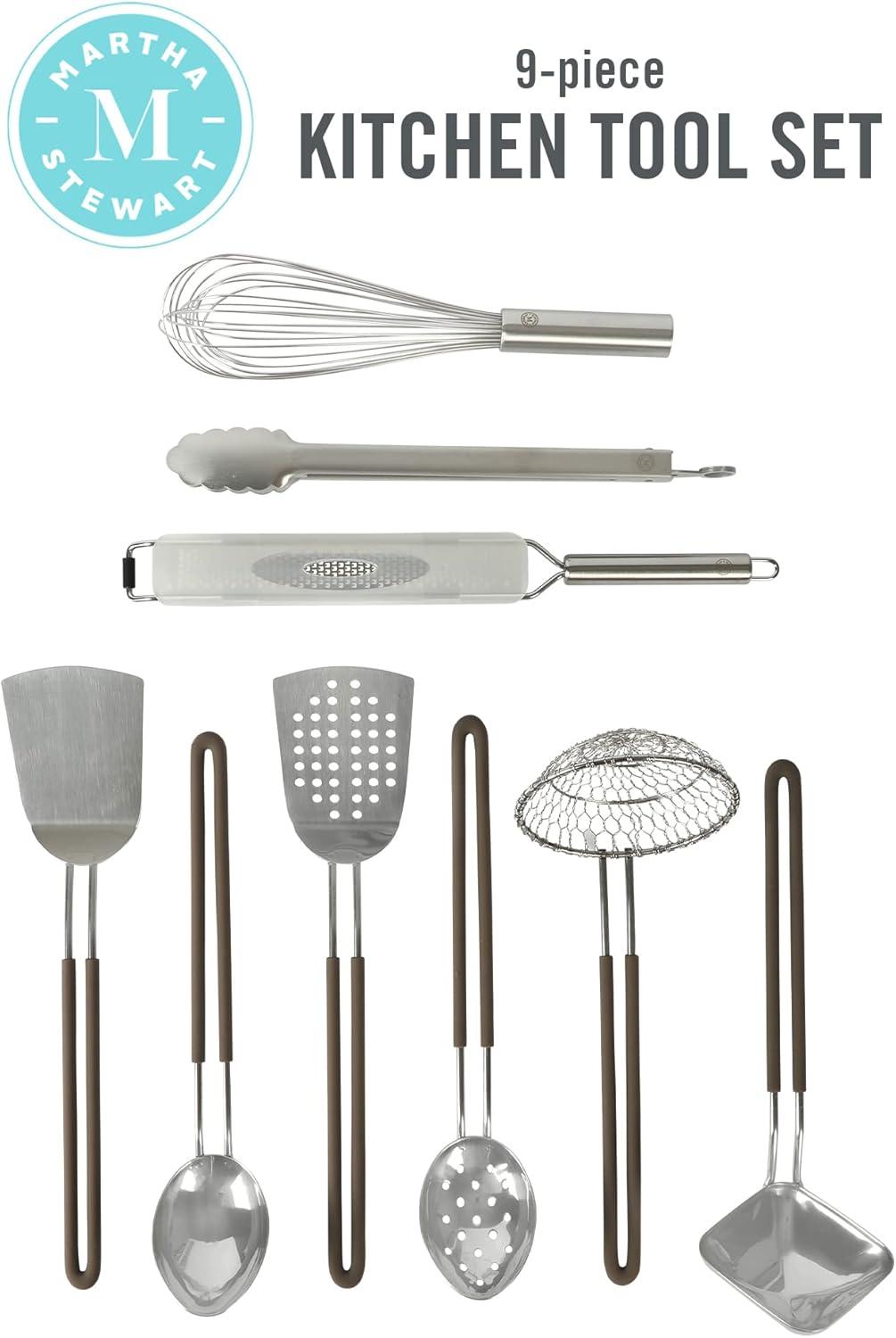 imageMartha Stewart 9Piece Stainless Steel Kitchen Gadget ampamp Tool Set Prep and Serve Utensils Durable ampamp RustResistant Dishwasher Safe Cooking AccessoriesBar Tool Set