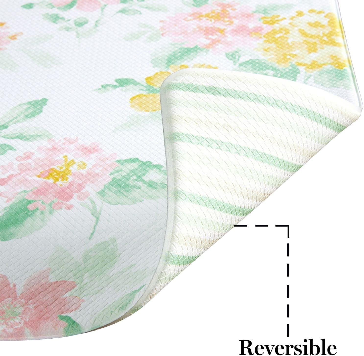 imageMartha Stewart Amber Floral Daisy Stripe Reverisble Water Resistant Kitchen Mat BluePurple 20quotx30quotPinkYellowGreen