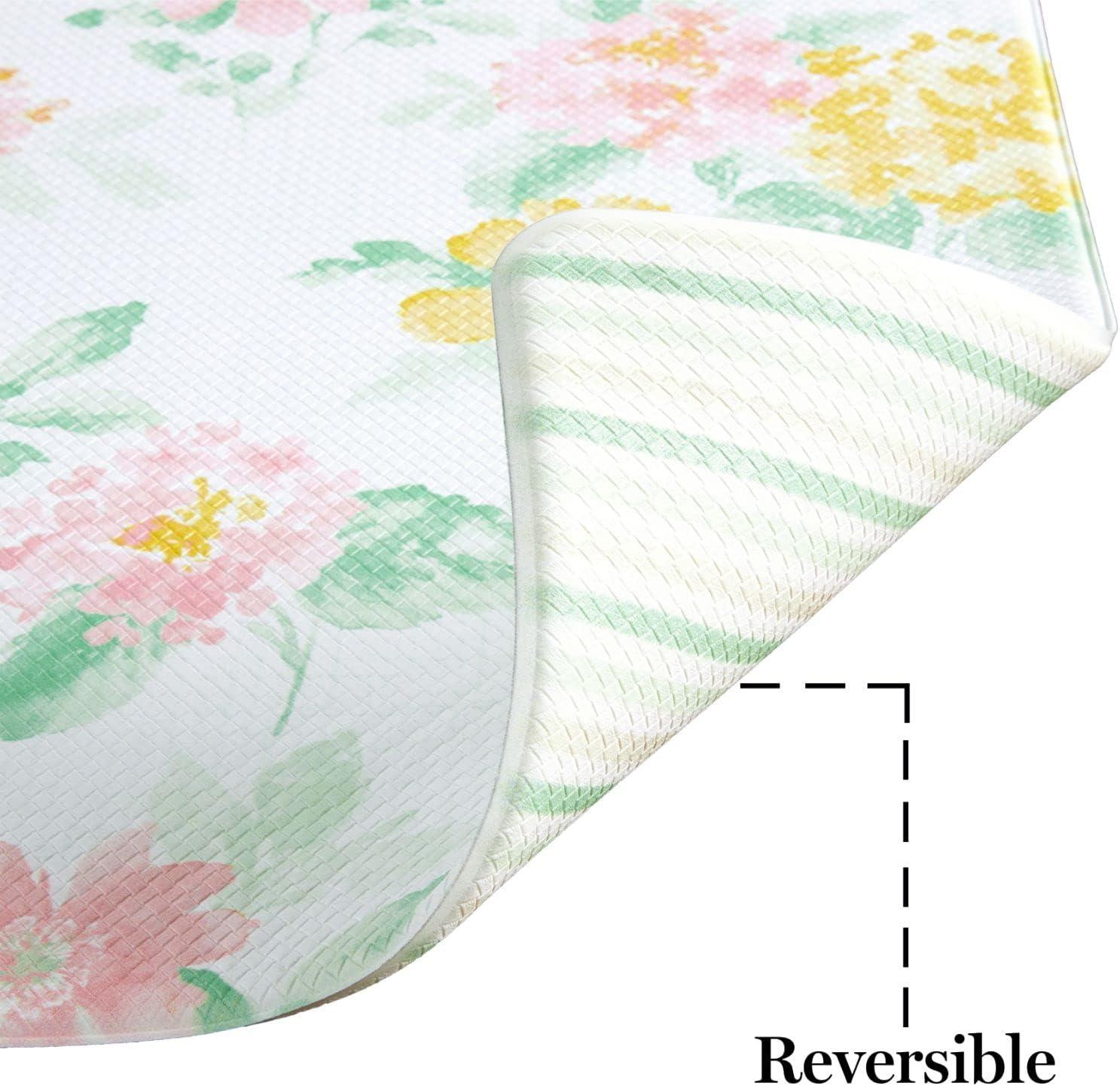 imageMartha Stewart Amber Floral Daisy Stripe Reverisble Water Resistant Kitchen Mat BluePurple 20quotx30quotPinkYellowGreen