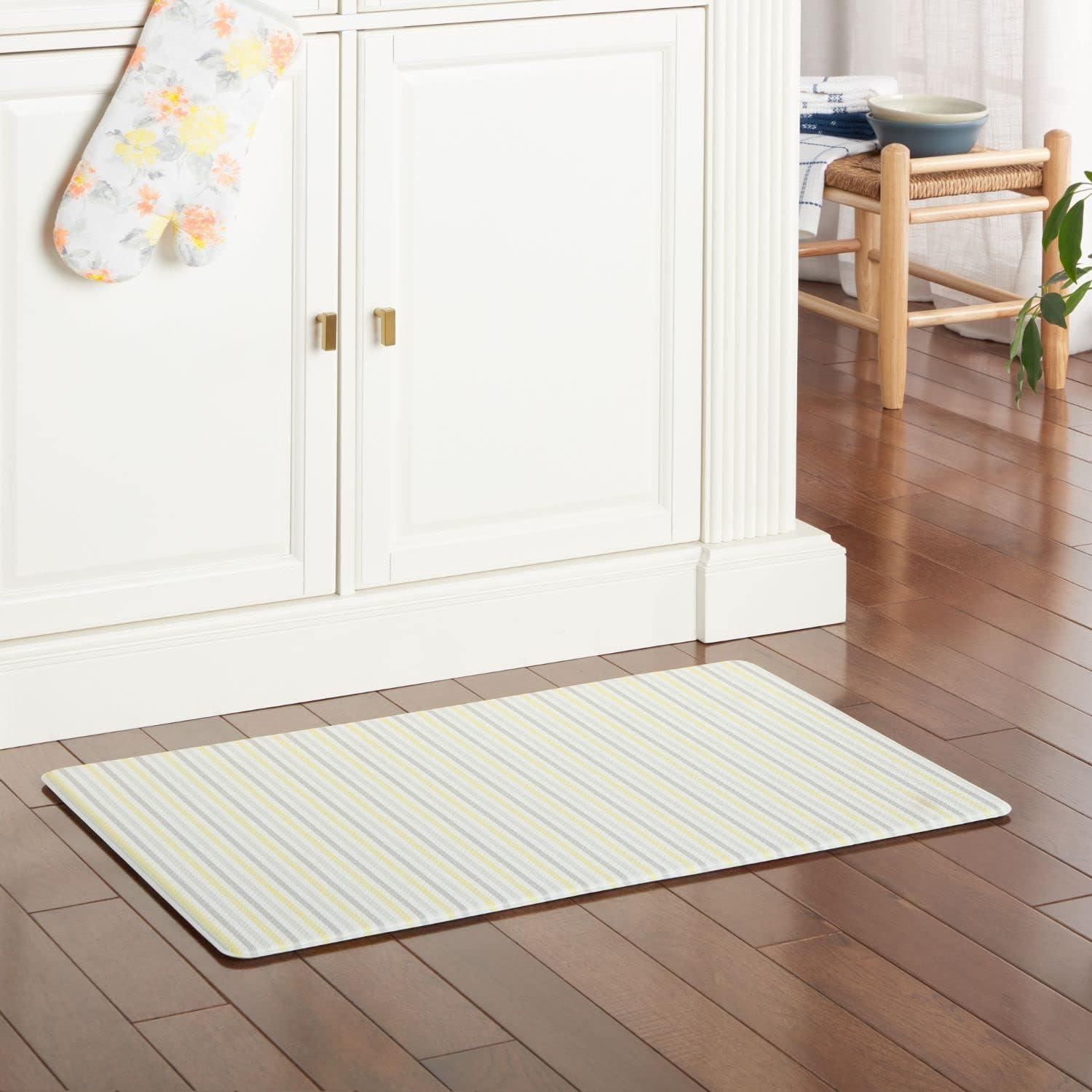 imageMartha Stewart Amber Floral Daisy Stripe Reverisble Water Resistant Kitchen Mat BluePurple 20quotx30quotYellowCoralGrey