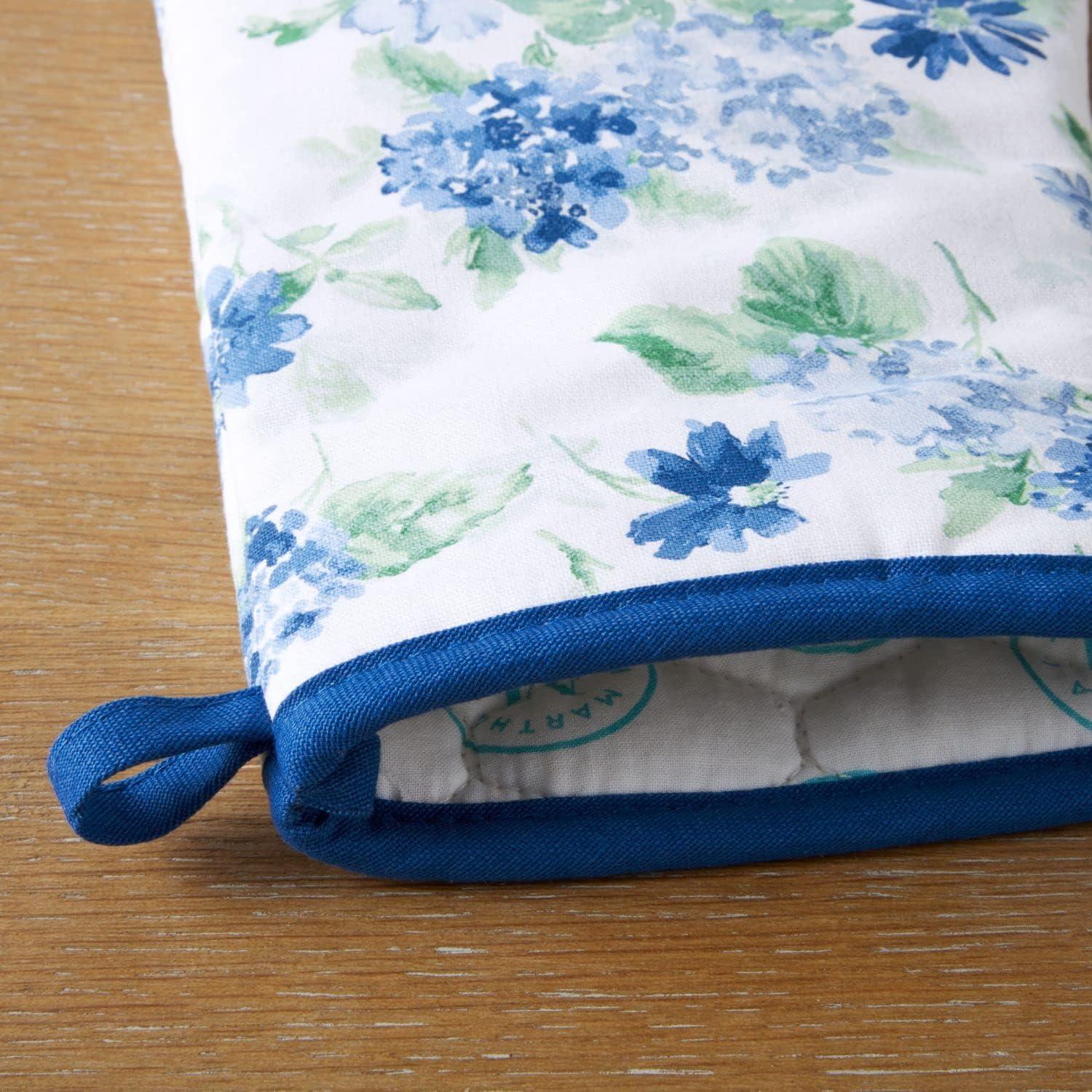 imageMartha Stewart Amber Floral Oven Mitt ampamp Pot Holder Set 2Pack PinkYellow OM 7quotx13quot ampamp PH 7quotx10quotBlue