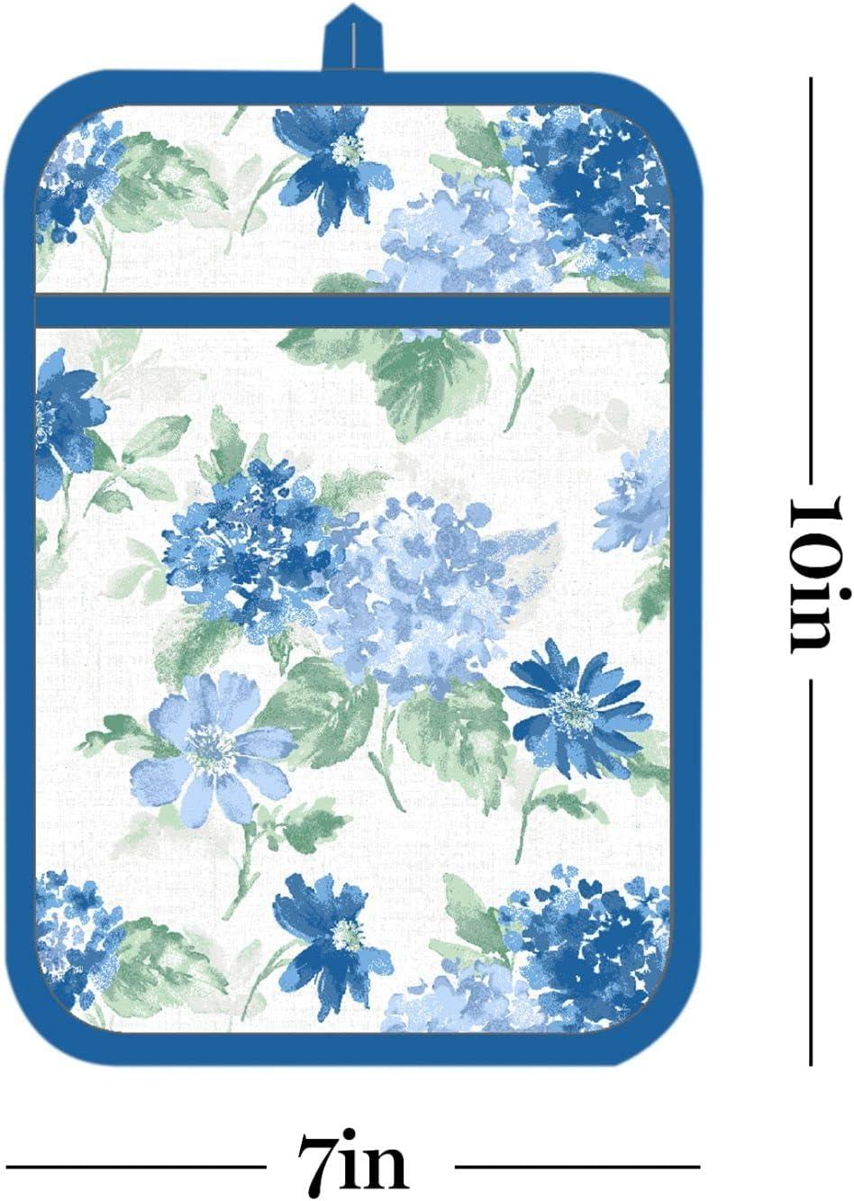 imageMartha Stewart Amber Floral Oven Mitt ampamp Pot Holder Set 2Pack PinkYellow OM 7quotx13quot ampamp PH 7quotx10quotBlue