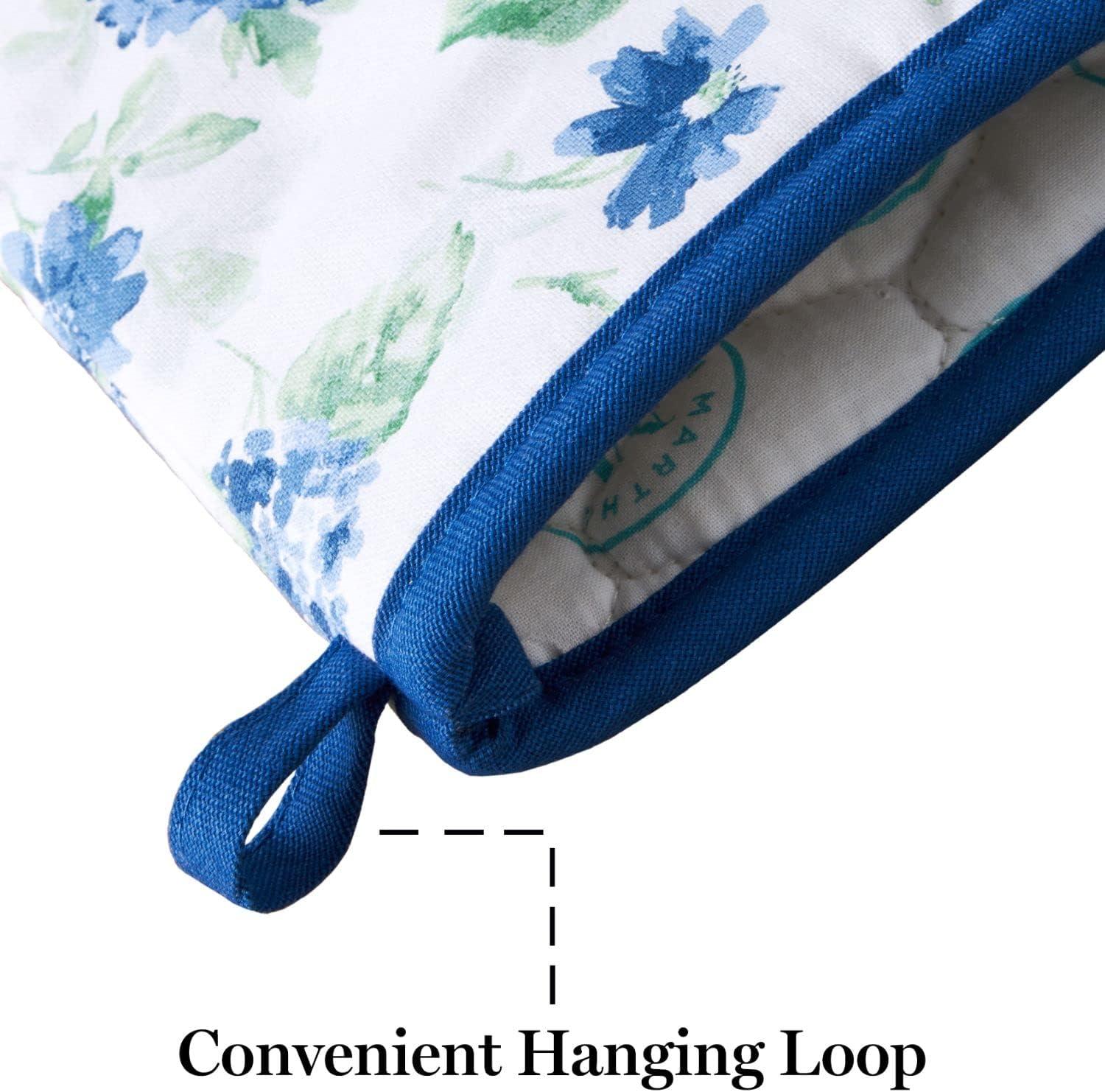 imageMartha Stewart Amber Floral Oven Mitt ampamp Pot Holder Set 2Pack PinkYellow OM 7quotx13quot ampamp PH 7quotx10quotBlue
