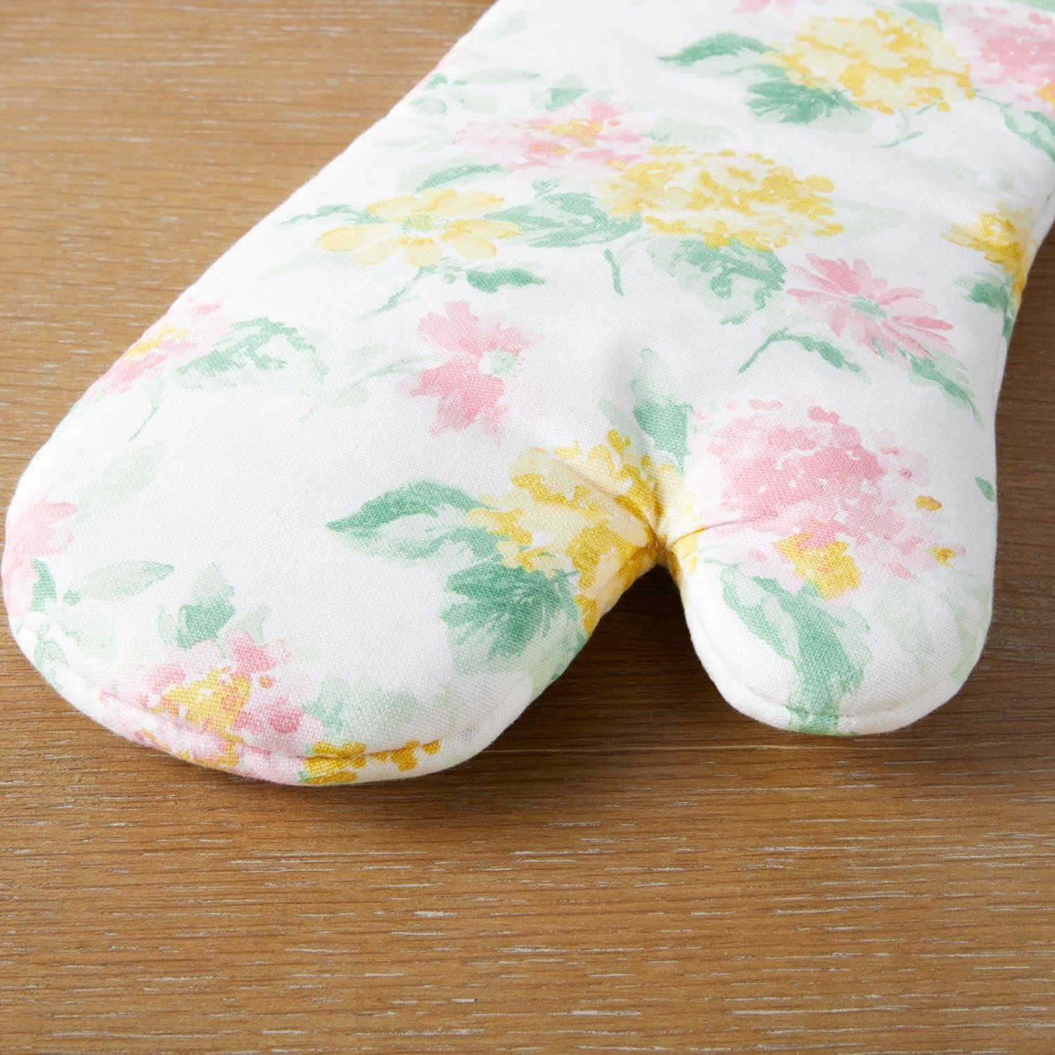 imageMartha Stewart Amber Floral Oven Mitt ampamp Pot Holder Set 2Pack PinkYellow OM 7quotx13quot ampamp PH 7quotx10quotPetal Pink