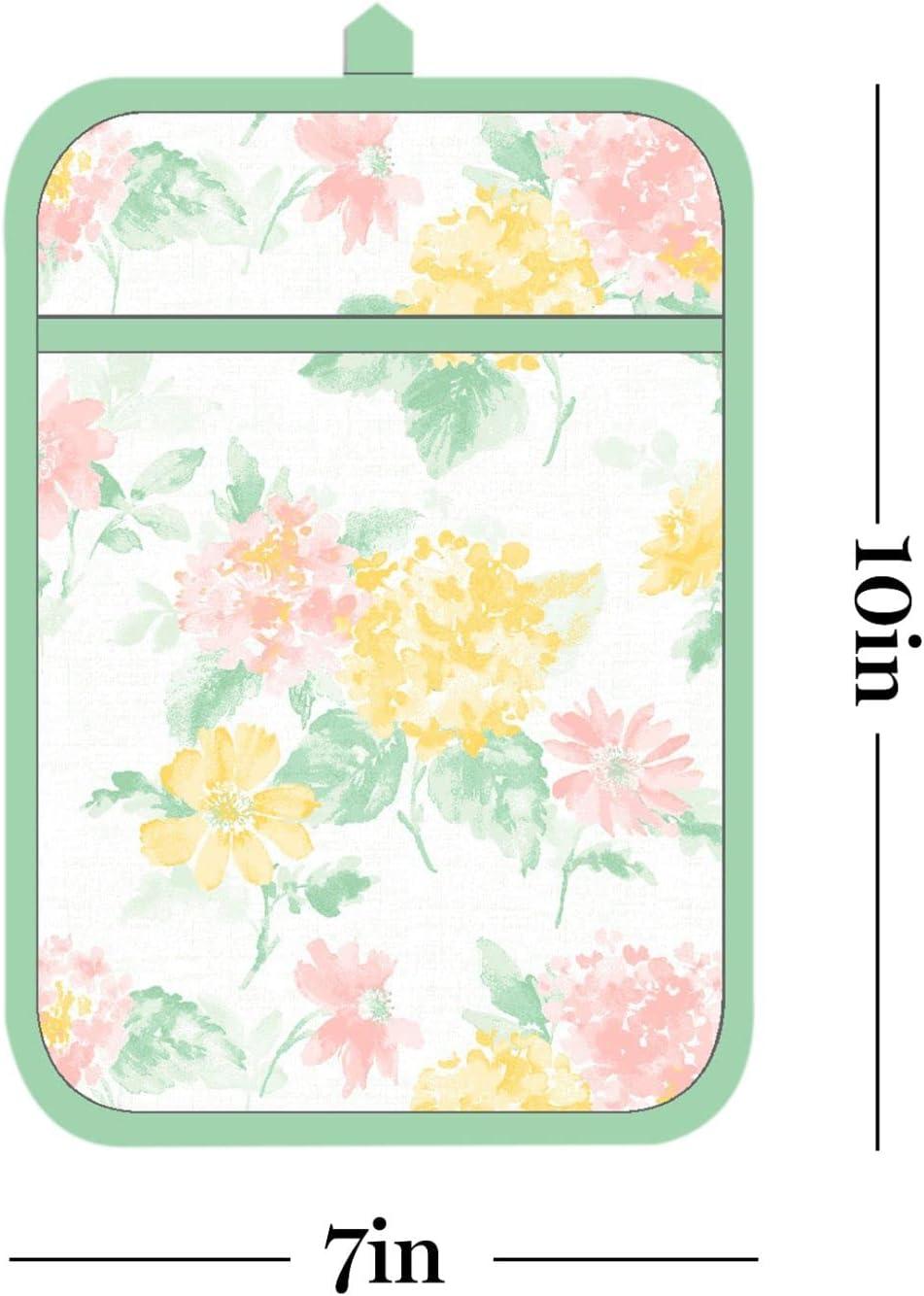 imageMartha Stewart Amber Floral Oven Mitt ampamp Pot Holder Set 2Pack PinkYellow OM 7quotx13quot ampamp PH 7quotx10quotPetal Pink