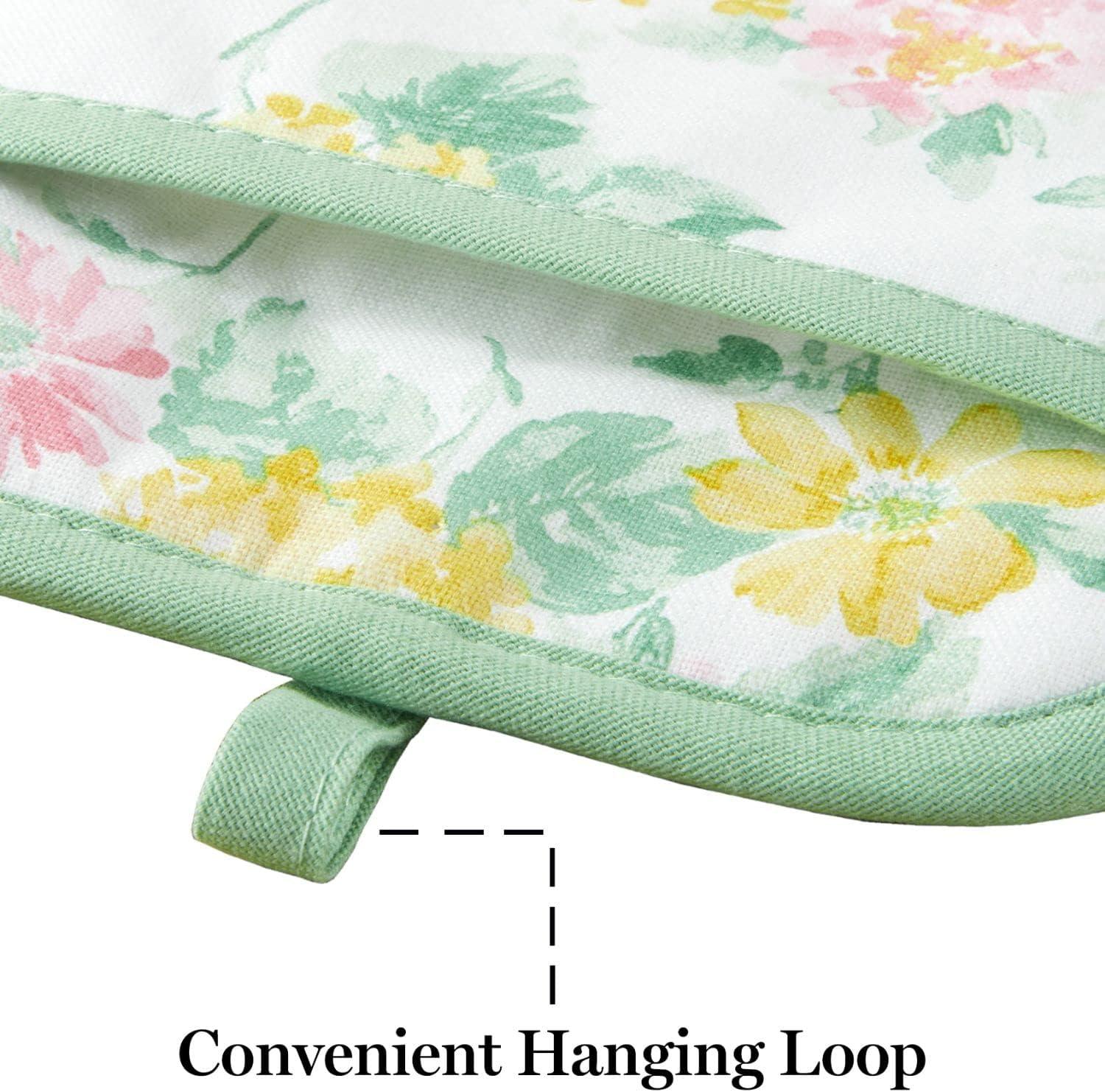 imageMartha Stewart Amber Floral Oven Mitt ampamp Pot Holder Set 2Pack PinkYellow OM 7quotx13quot ampamp PH 7quotx10quotPetal Pink