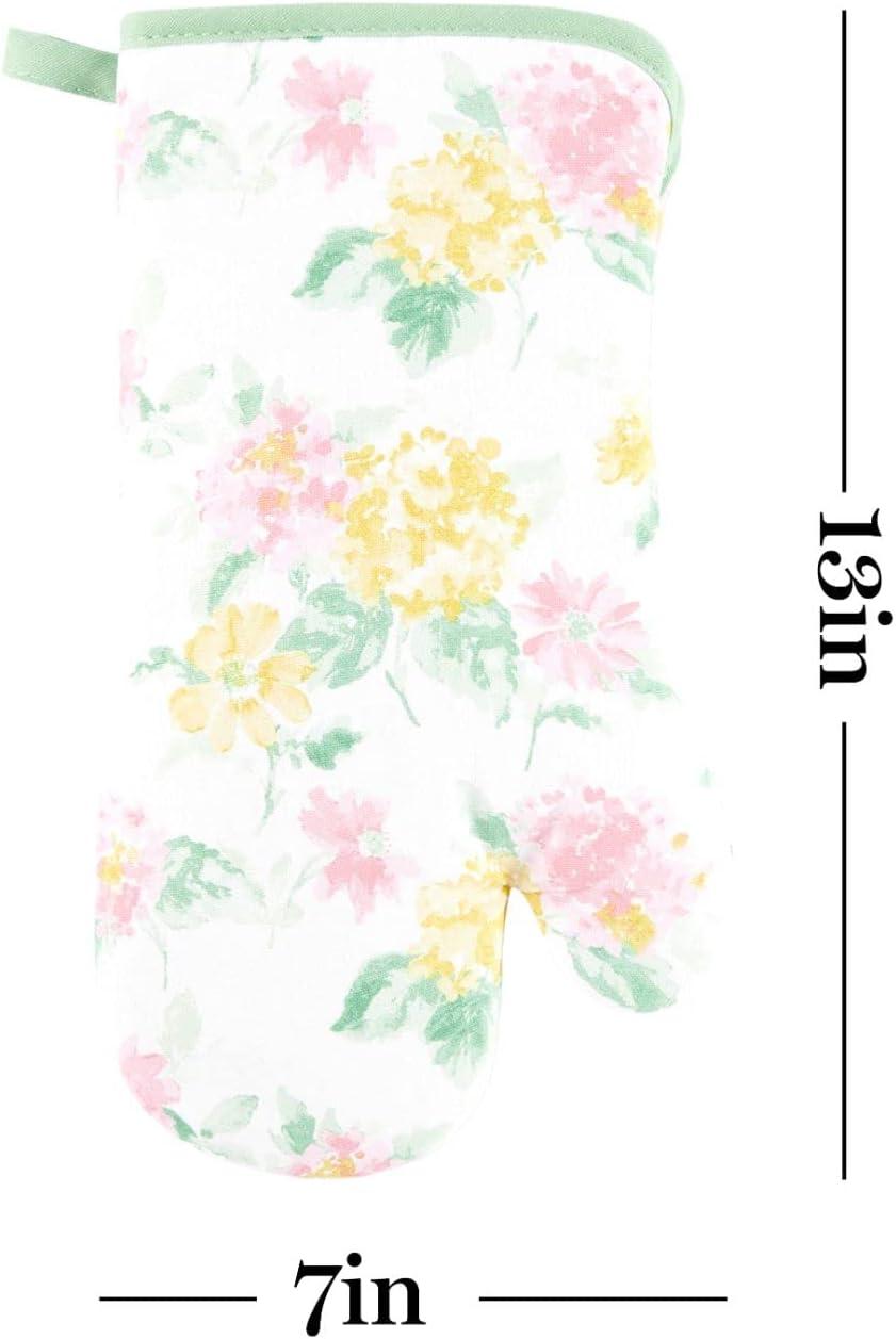 imageMartha Stewart Amber Floral Oven Mitt ampamp Pot Holder Set 2Pack PinkYellow OM 7quotx13quot ampamp PH 7quotx10quotPetal Pink