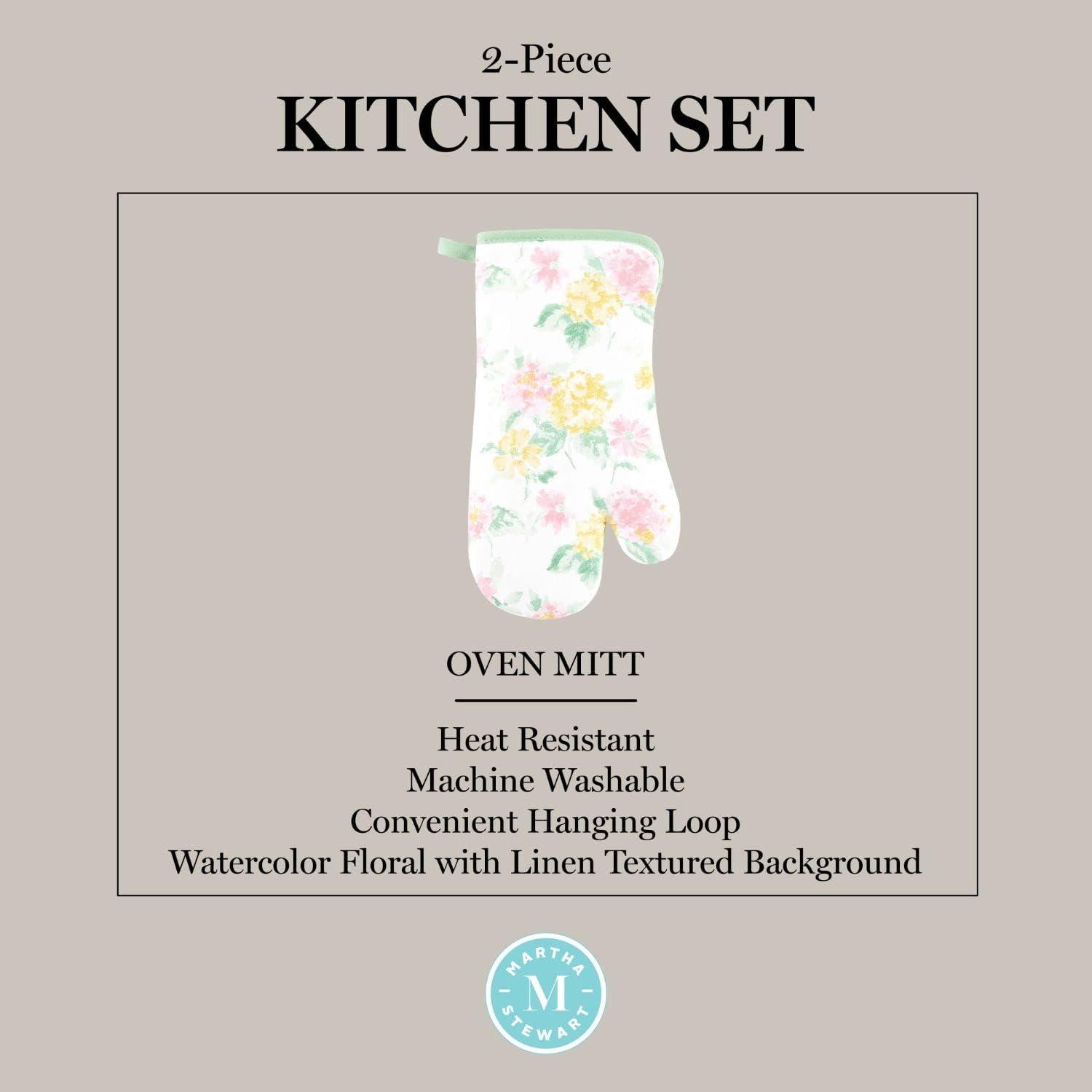imageMartha Stewart Amber Floral Oven Mitt ampamp Pot Holder Set 2Pack PinkYellow OM 7quotx13quot ampamp PH 7quotx10quotPetal Pink
