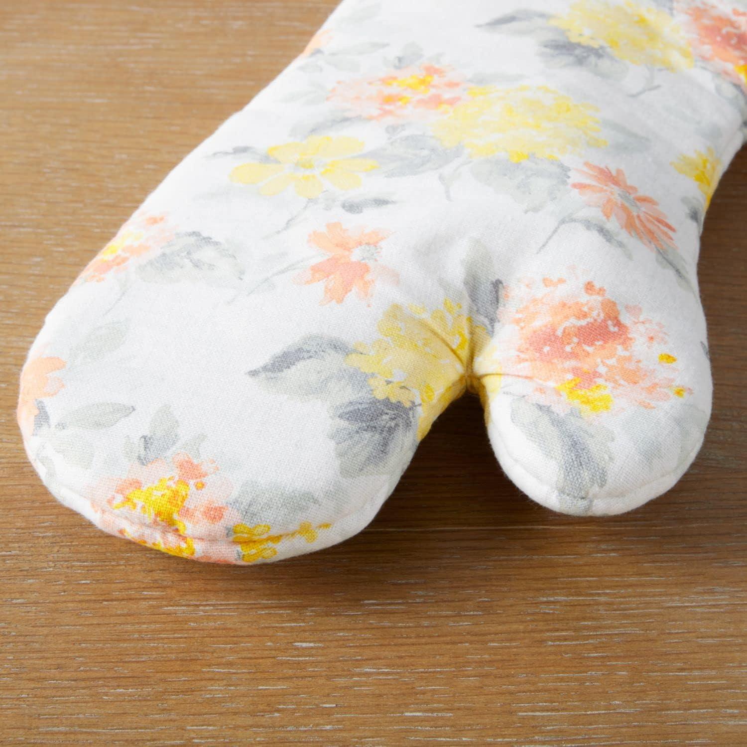 imageMartha Stewart Amber Floral Oven Mitt ampamp Pot Holder Set 2Pack PinkYellow OM 7quotx13quot ampamp PH 7quotx10quotYellowCoral