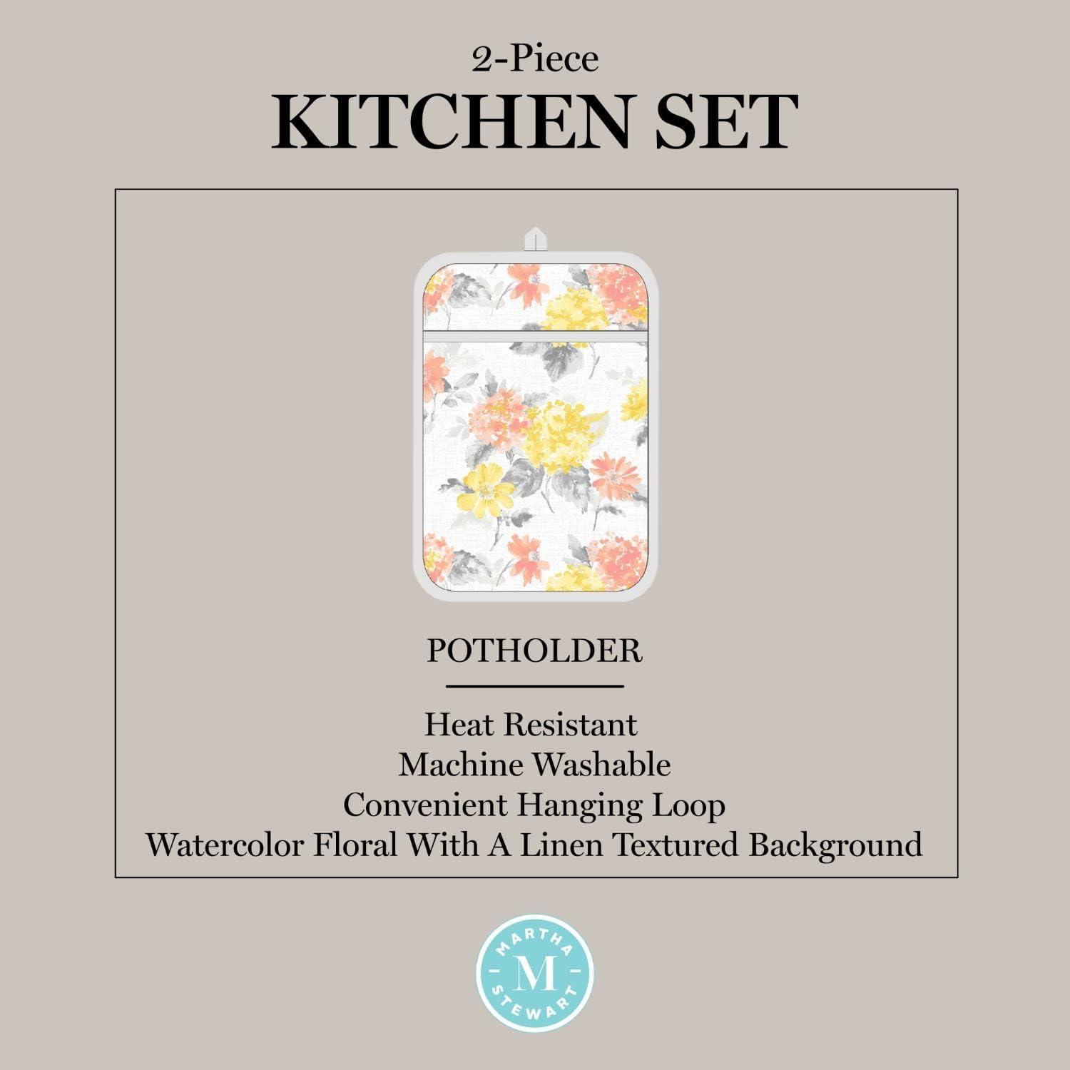 imageMartha Stewart Amber Floral Oven Mitt ampamp Pot Holder Set 2Pack PinkYellow OM 7quotx13quot ampamp PH 7quotx10quotYellowCoral