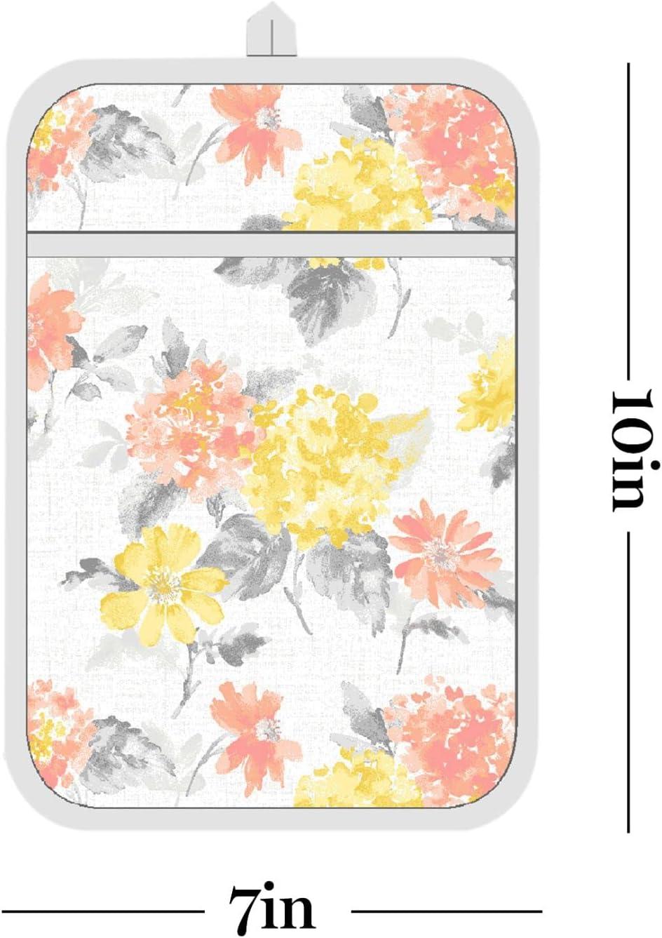 imageMartha Stewart Amber Floral Oven Mitt ampamp Pot Holder Set 2Pack PinkYellow OM 7quotx13quot ampamp PH 7quotx10quotYellowCoral