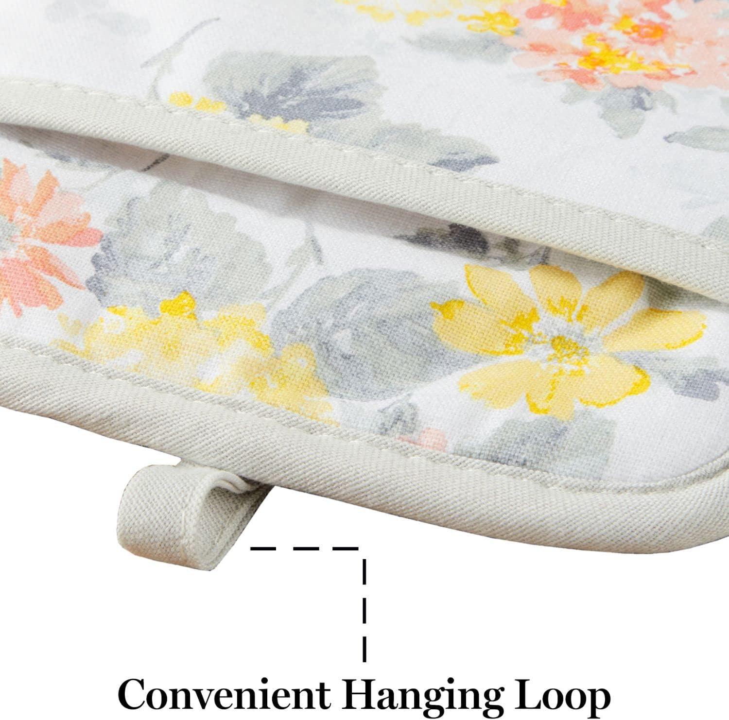 imageMartha Stewart Amber Floral Oven Mitt ampamp Pot Holder Set 2Pack PinkYellow OM 7quotx13quot ampamp PH 7quotx10quotYellowCoral