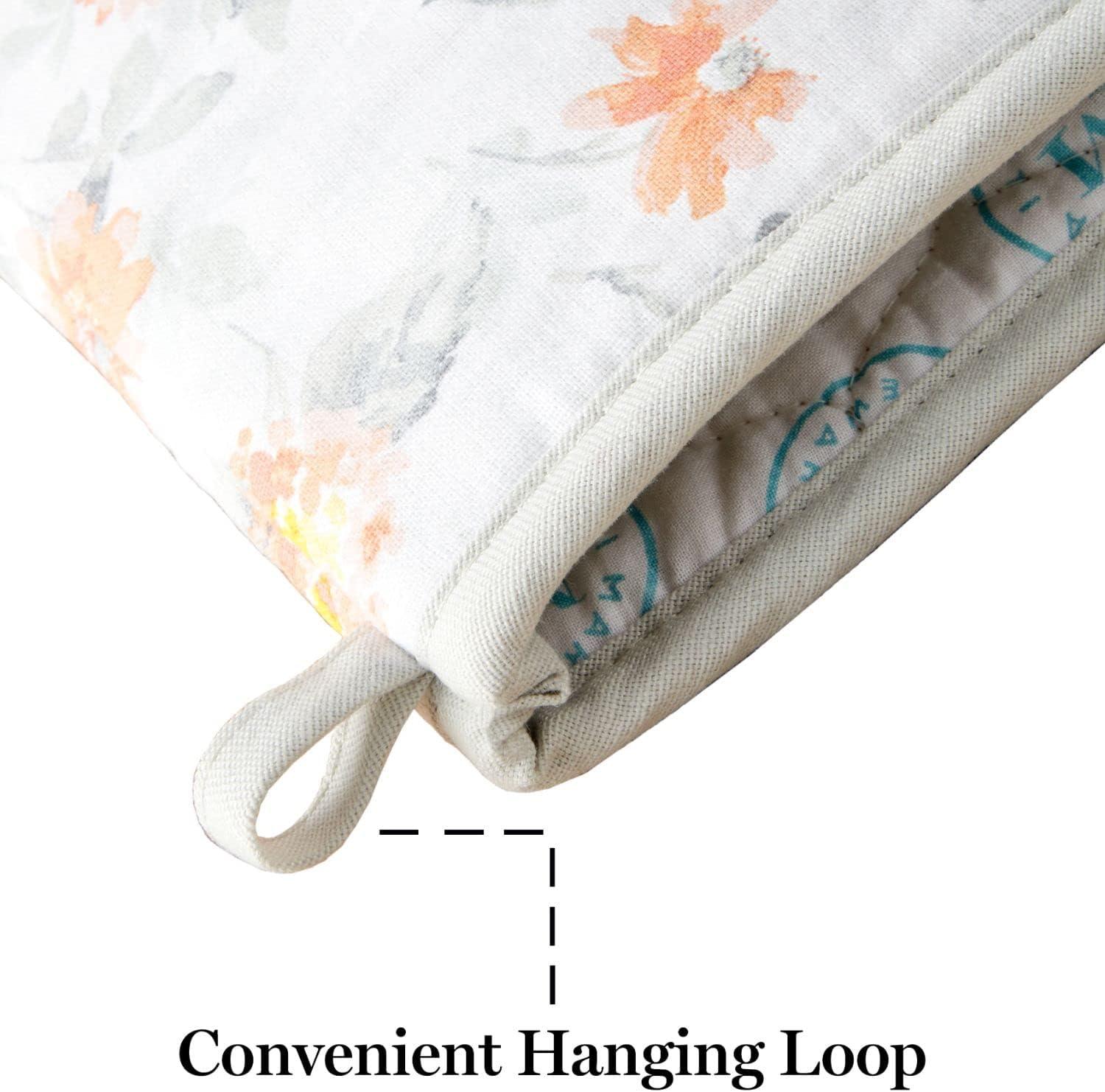 imageMartha Stewart Amber Floral Oven Mitt ampamp Pot Holder Set 2Pack PinkYellow OM 7quotx13quot ampamp PH 7quotx10quotYellowCoral