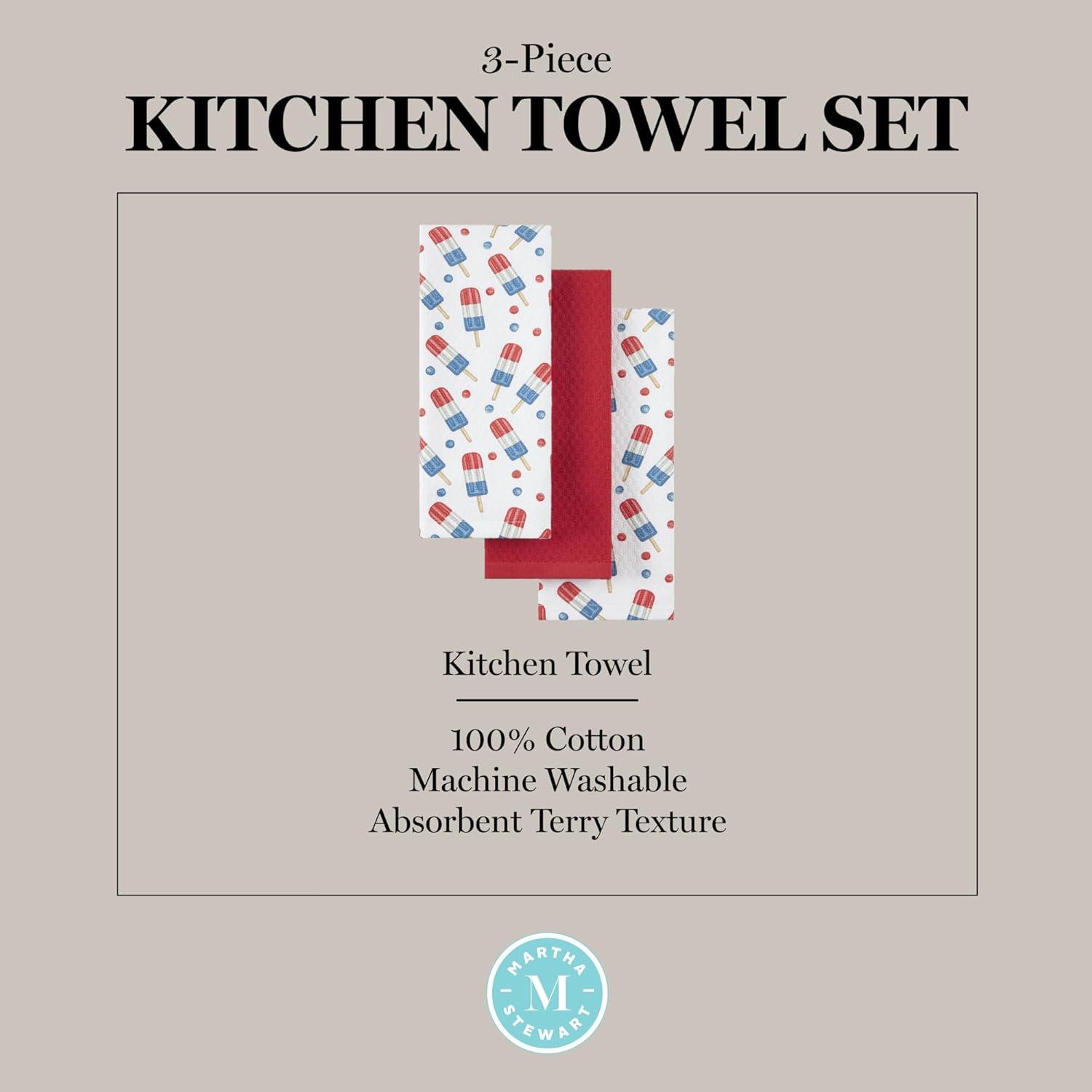 imageMartha Stewart Americana Stripesicle Ice Pop Holiday Kitchen Towels 3Pack Set 100 Cotton Absorbent Patriotic USA America Decor RedWhiteBlue 16quotx28quot