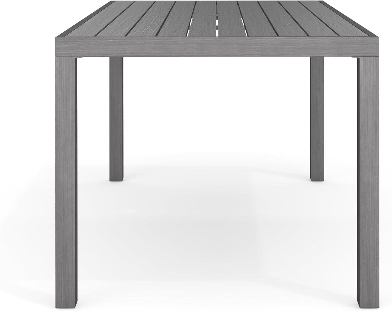 imageMartha Stewart Bedford 7 Piece Aluminum Patio Set with 62quot Table and 6 Stackable Chairs with Gray Brushed Woodgrain Finish Gray AllWeather Seat CushionsGrey