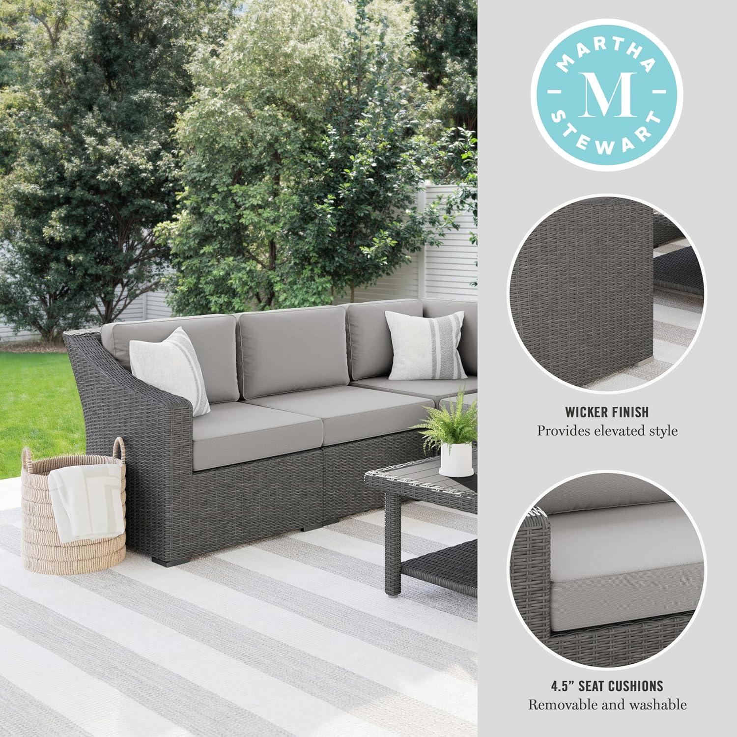 imageMartha Stewart Bedford IndoorOutdoor Modular Patio Sectional Sofa for 4 with Rattan Wicker Finish in Gray with Gray AllWeather Cushions
