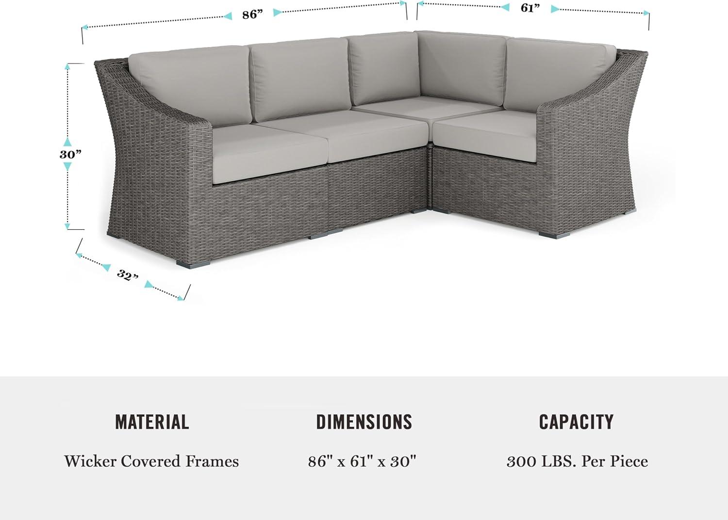 imageMartha Stewart Bedford IndoorOutdoor Modular Patio Sectional Sofa for 4 with Rattan Wicker Finish in Gray with Gray AllWeather Cushions