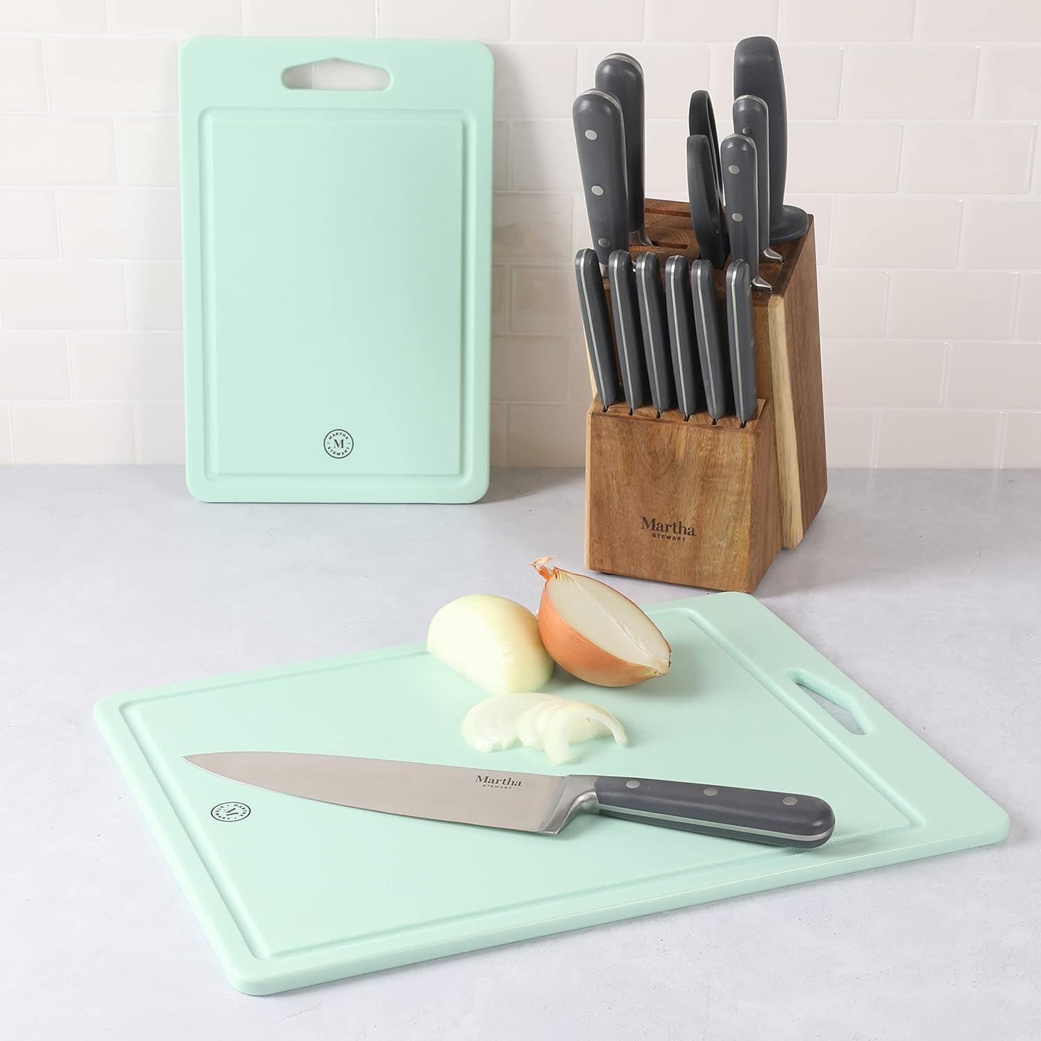 imageMartha Stewart Bpa Free Plastic Cutting Board 2pc Set 16quot x 12quot and 12quot x 8quot  Grey  Dishwasher SafeMartha Blue