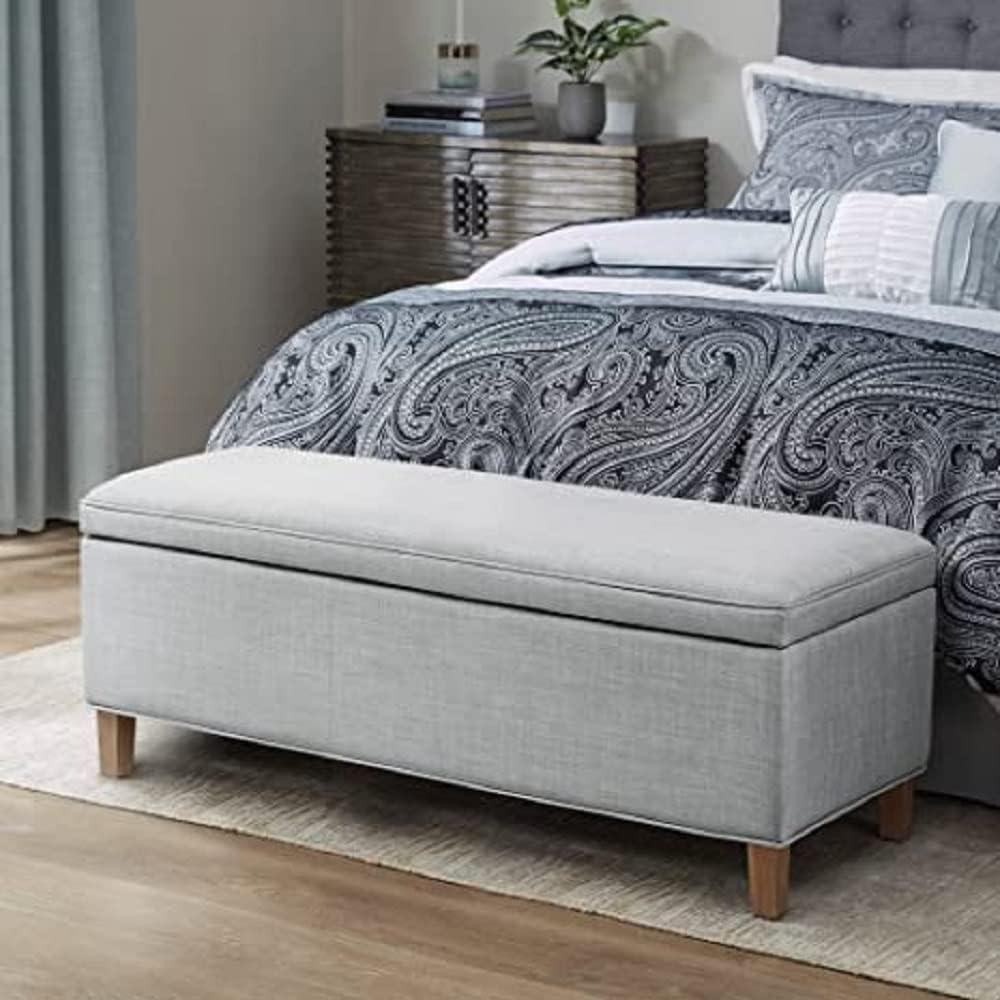 imageMartha Stewart Caymus Rectangular Storage Ottoman Bench Upholstered Textured Fabric Soft Hinge Pipped Edges with Solid Wood Legs Accent Furniture for Bedroom Dcor Easy to Assemble  Light Grey