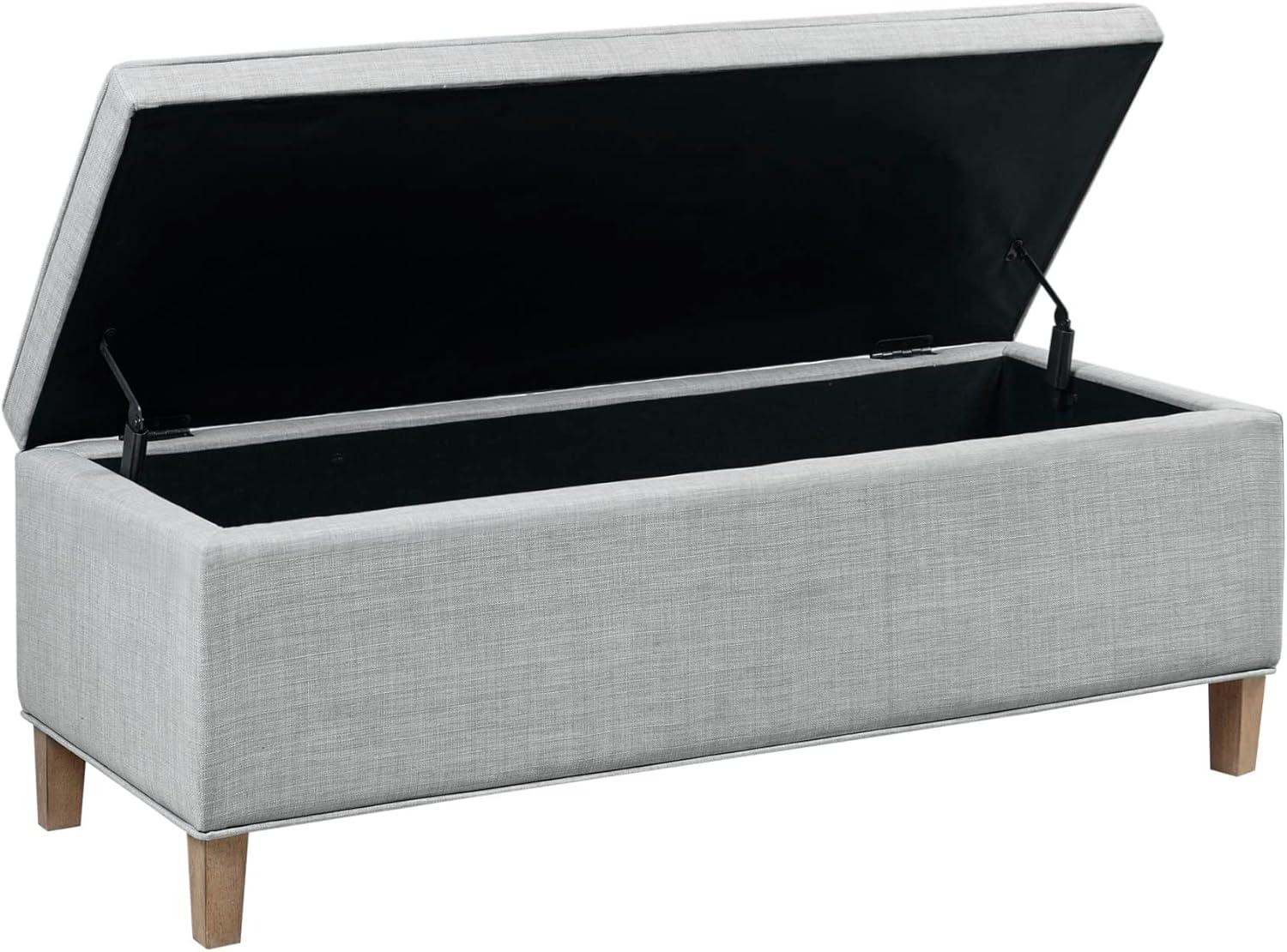 imageMartha Stewart Caymus Rectangular Storage Ottoman Bench Upholstered Textured Fabric Soft Hinge Pipped Edges with Solid Wood Legs Accent Furniture for Bedroom Dcor Easy to Assemble  Light Grey