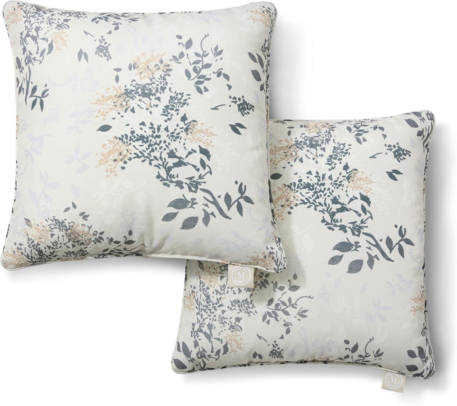 imageMartha Stewart Charming Foliage Indoor Outdoor Decorative Lumbar Pillow 2Pack Set UV Fade Resistant Water Repellent Printed Floral Design Aqua Blue 11quotx18quotWarm Grey