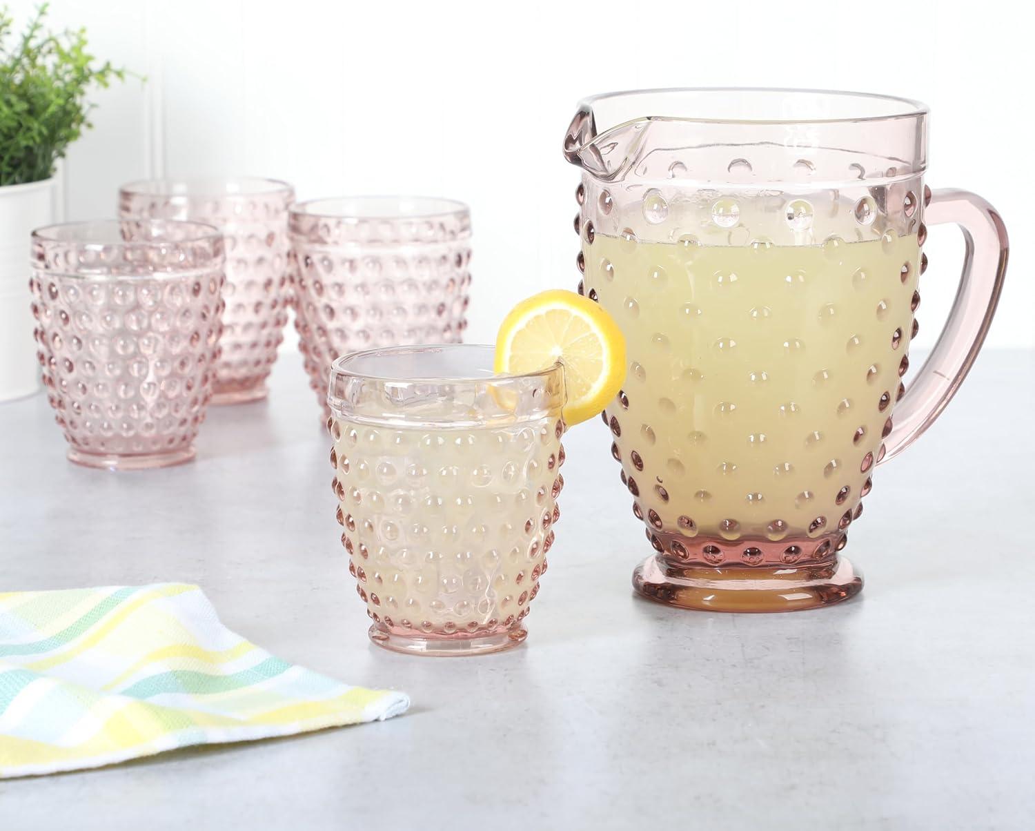 imageMartha Stewart Chauncey 4Pack Hobnail Glass Tumblers 143 oz Handmade Pink Drinking Glasses Vintage Textured Water Cups for Everyday Use or EntertainingPink Hobnail