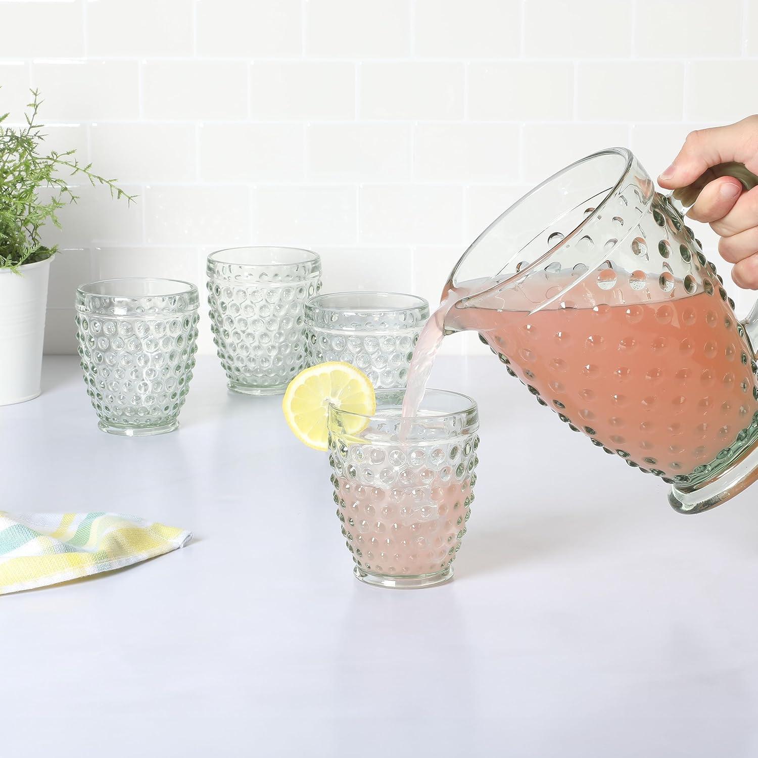 imageMartha Stewart Chauncey 4Pack Hobnail Glass Tumblers 143 oz Handmade Pink Drinking Glasses Vintage Textured Water Cups for Everyday Use or EntertainingGreen Hobnail