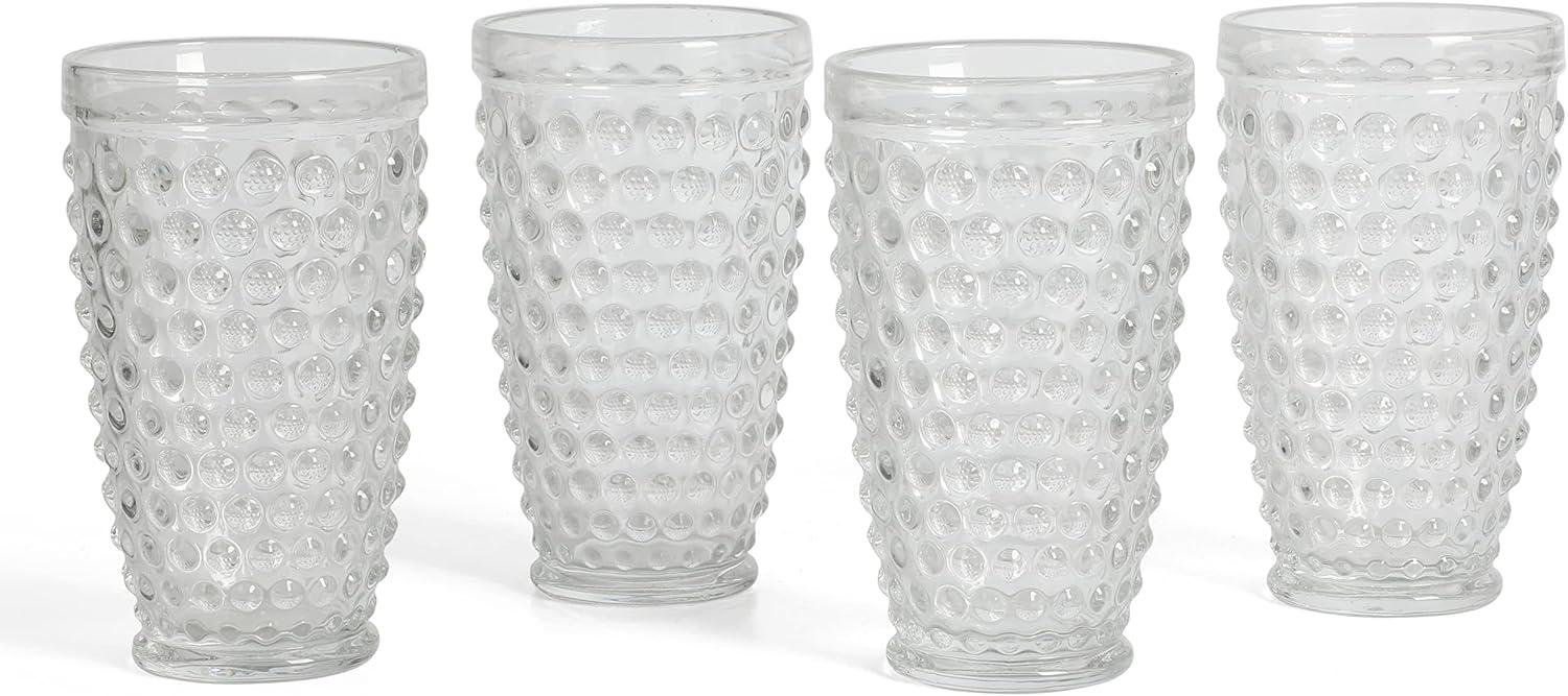 imageMartha Stewart Chauncey 4Pack Hobnail Glass Tumblers 143 oz  Handmade Pink Drinking Glasses Vintage Textured Water Cups for Everyday Use or EntertainingClear Hobnail
