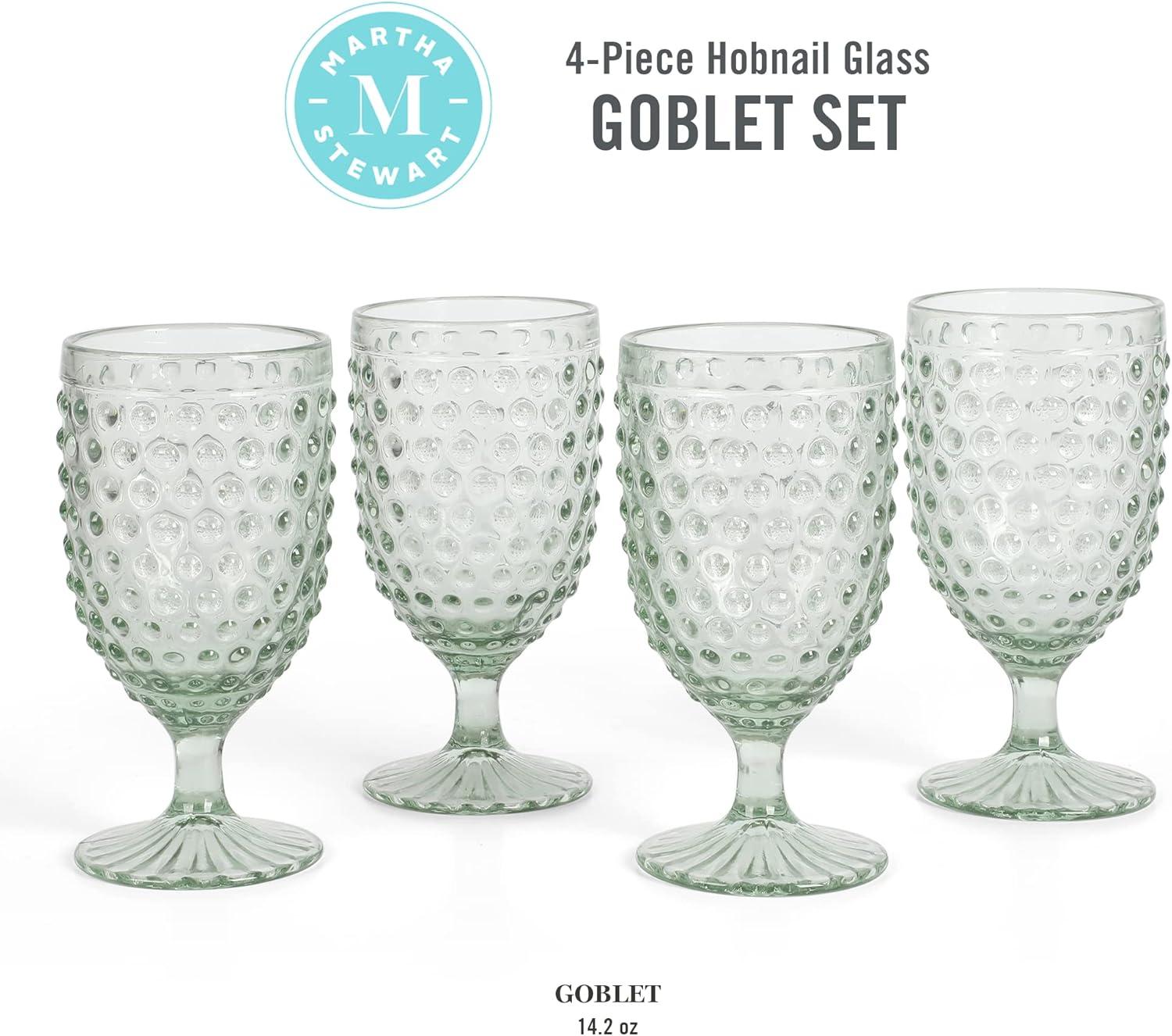 imageMartha Stewart Chauncey 4Pack Hobnail Glass Tumblers 143 oz Handmade Pink Drinking Glasses Vintage Textured Water Cups for Everyday Use or EntertainingGreen Hobnail