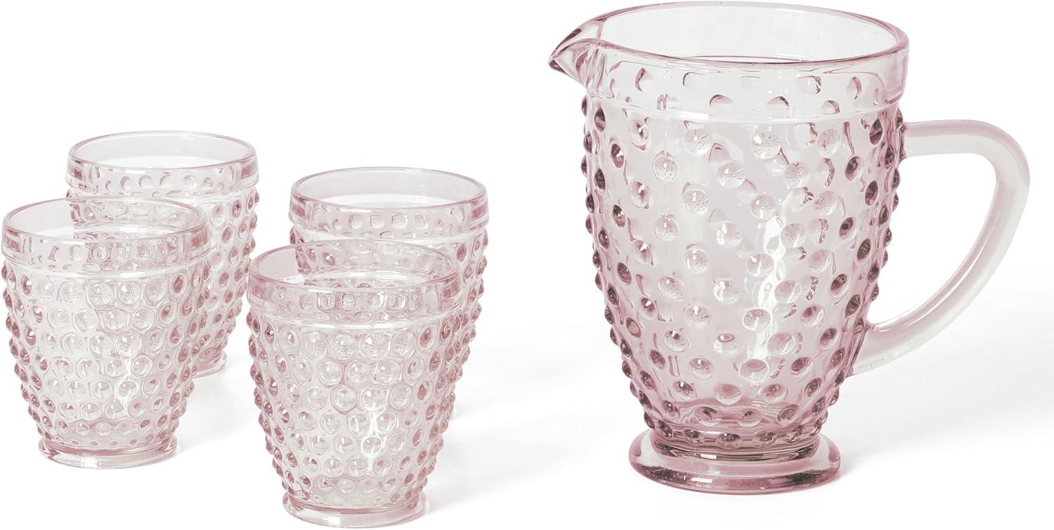 imageMartha Stewart Chauncey 4Pack Hobnail Glass Tumblers 143 oz Handmade Pink Drinking Glasses Vintage Textured Water Cups for Everyday Use or EntertainingPink Hobnail