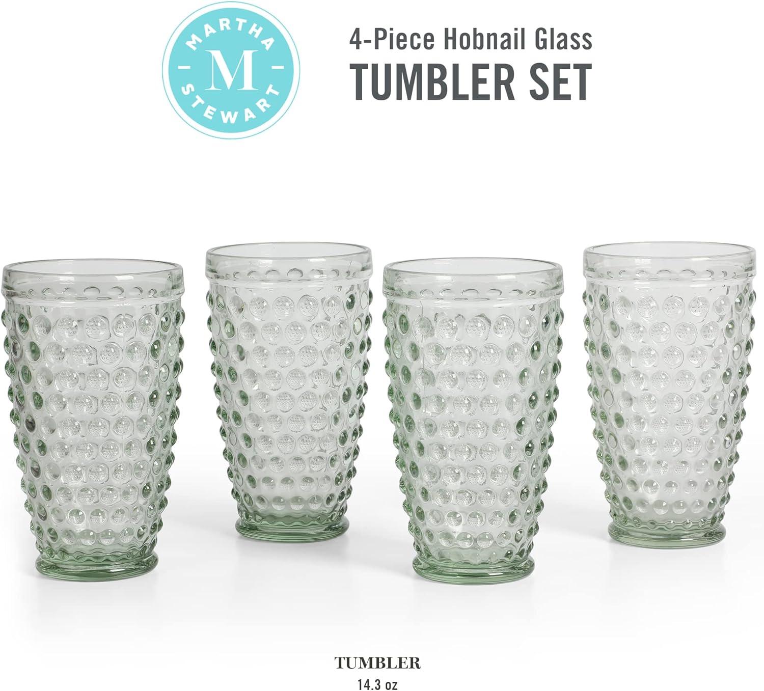 imageMartha Stewart Chauncey 4Pack Hobnail Glass Tumblers 143 oz Handmade Pink Drinking Glasses Vintage Textured Water Cups for Everyday Use or EntertainingGreen Hobnail