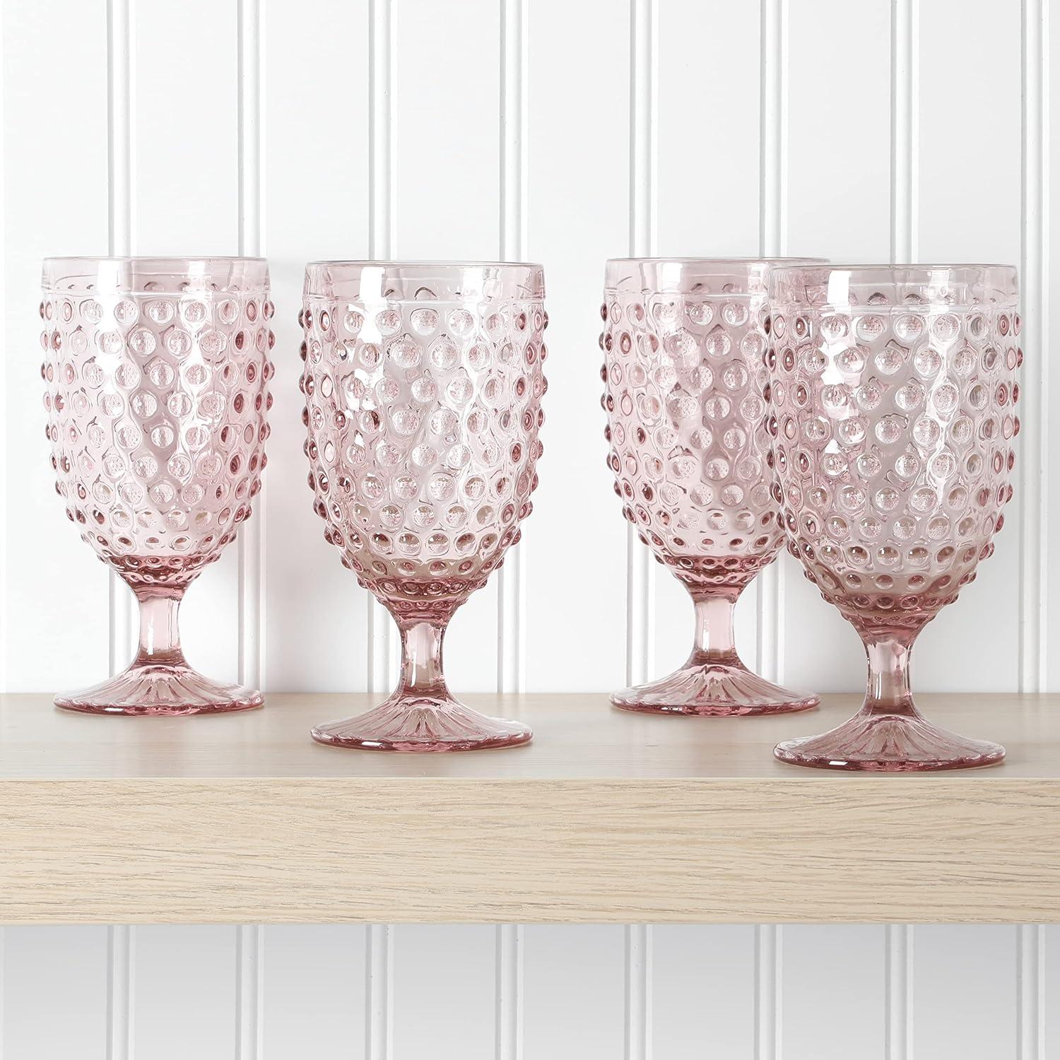 imageMartha Stewart Chauncey 4Pack Hobnail Glass Tumblers 143 oz Handmade Pink Drinking Glasses Vintage Textured Water Cups for Everyday Use or EntertainingPink Hobnail