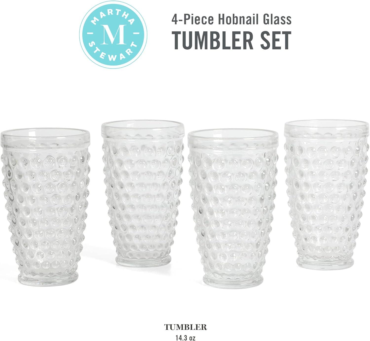 imageMartha Stewart Chauncey 4Pack Hobnail Glass Tumblers 143 oz  Handmade Pink Drinking Glasses Vintage Textured Water Cups for Everyday Use or EntertainingClear Hobnail