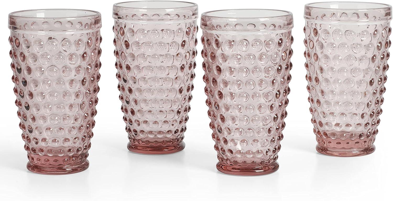 imageMartha Stewart Chauncey 4Pack Hobnail Glass Tumblers 143 oz Handmade Pink Drinking Glasses Vintage Textured Water Cups for Everyday Use or EntertainingPink Hobnail