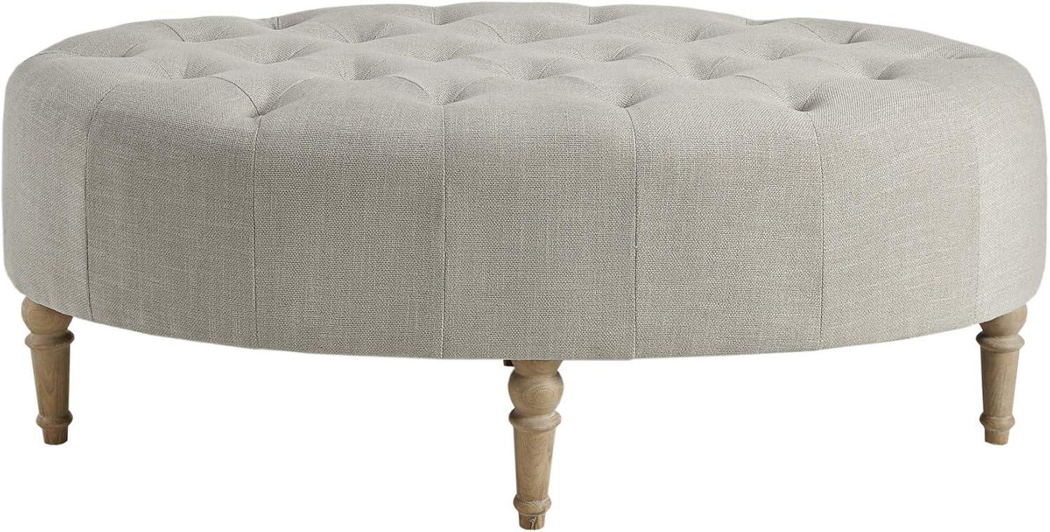 imageMartha Stewart Clara Coffee Table  Solid Wood Frame Soft Fabric Button Tufted Oval Large Accent Ottoman  Modern Foam Padded Top Footstool Cocktail Living Room Furniture Linen