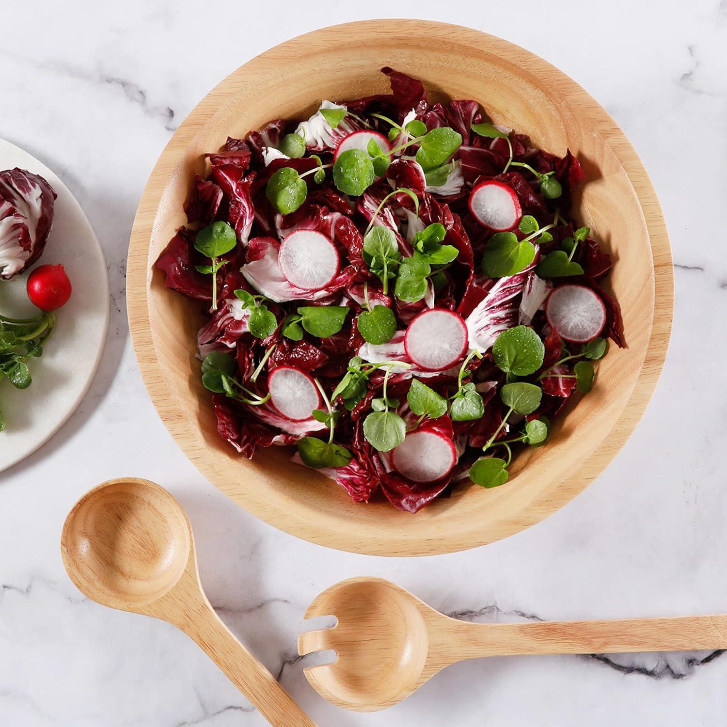imageMartha Stewart Coban 3 pc 13quot Round Wood Salad Bowl W 2 Servers