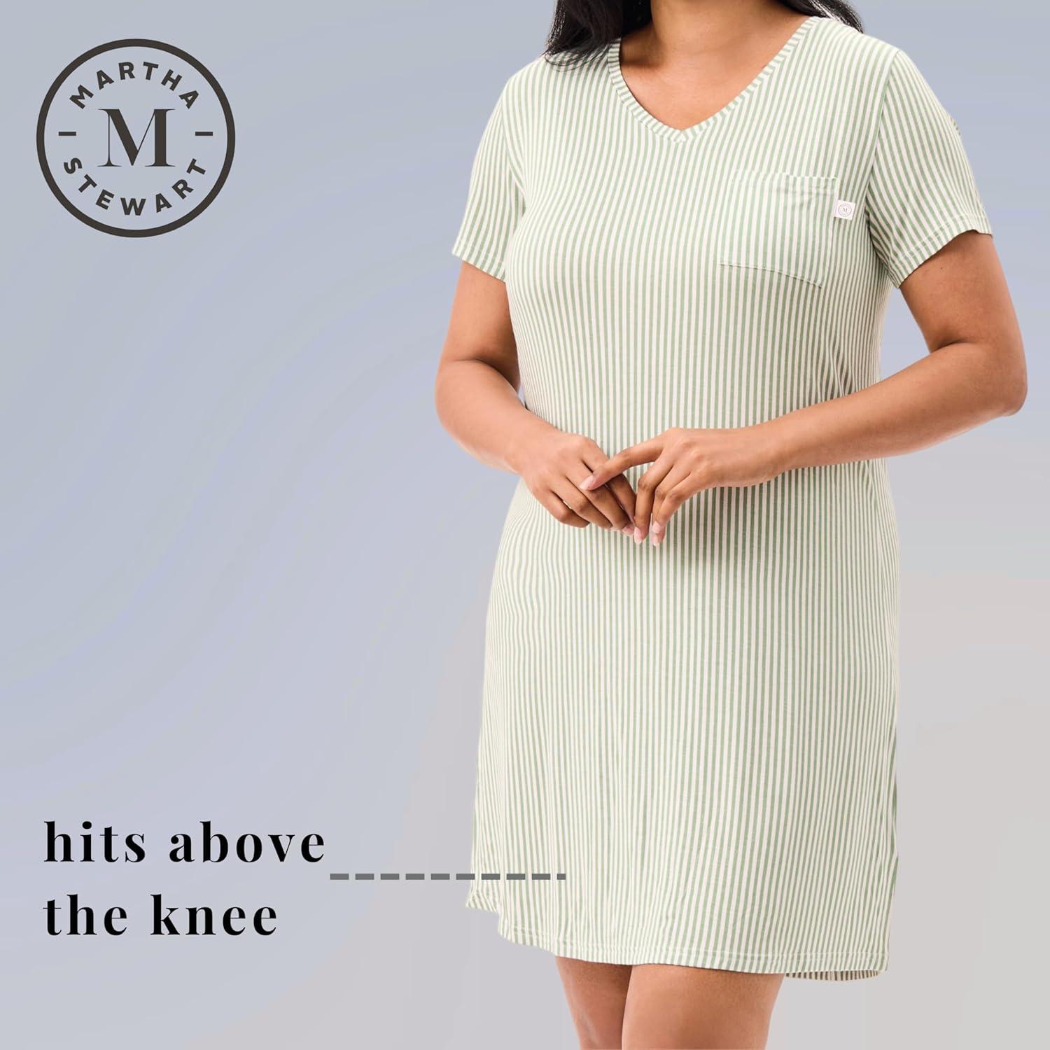 imageMartha Stewart Cooling Rayon VNeck Short Sleeve Nightshirt for Women  Lightweight ampamp Breathable SleepwearMineral Green