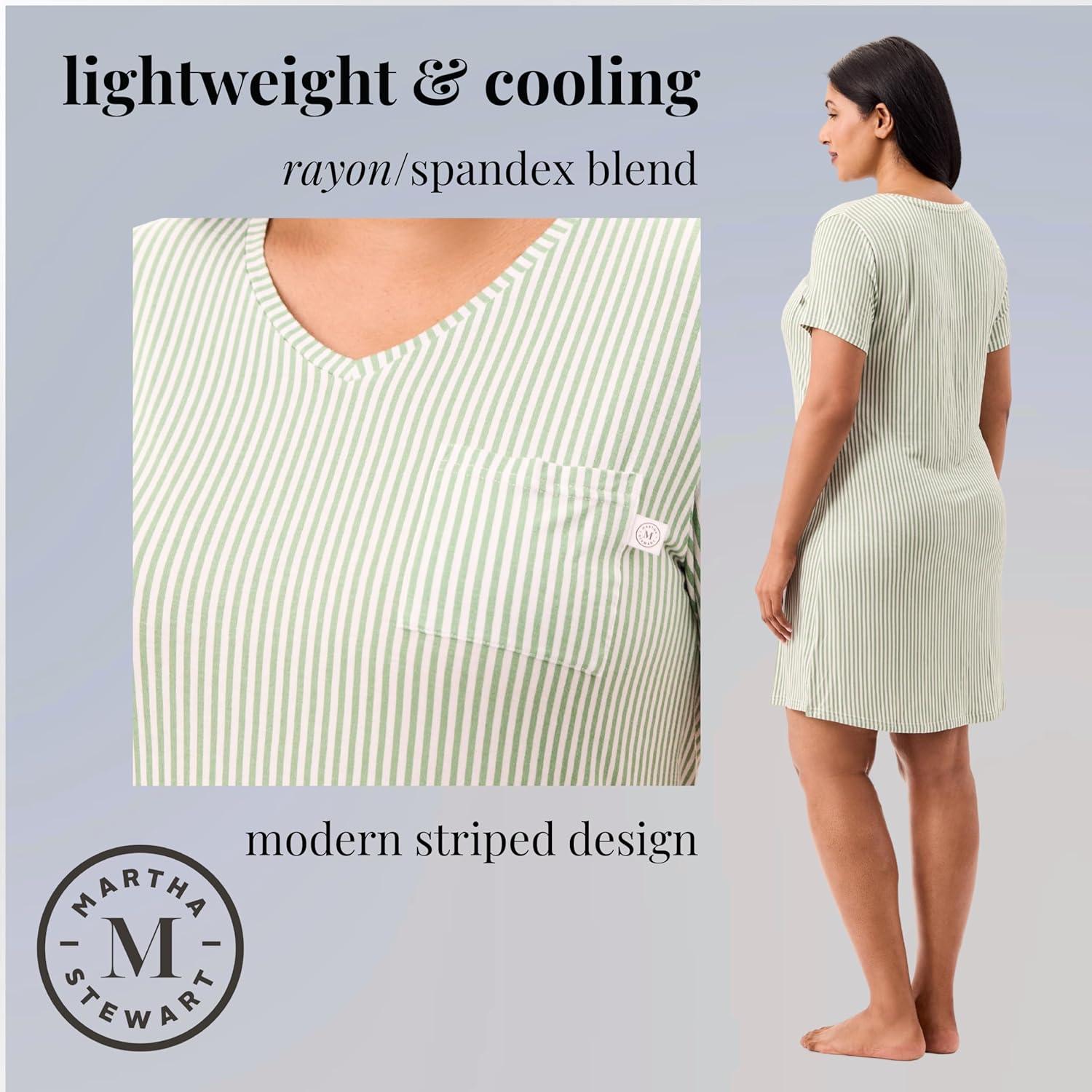 imageMartha Stewart Cooling Rayon VNeck Short Sleeve Nightshirt for Women  Lightweight ampamp Breathable SleepwearMineral Green