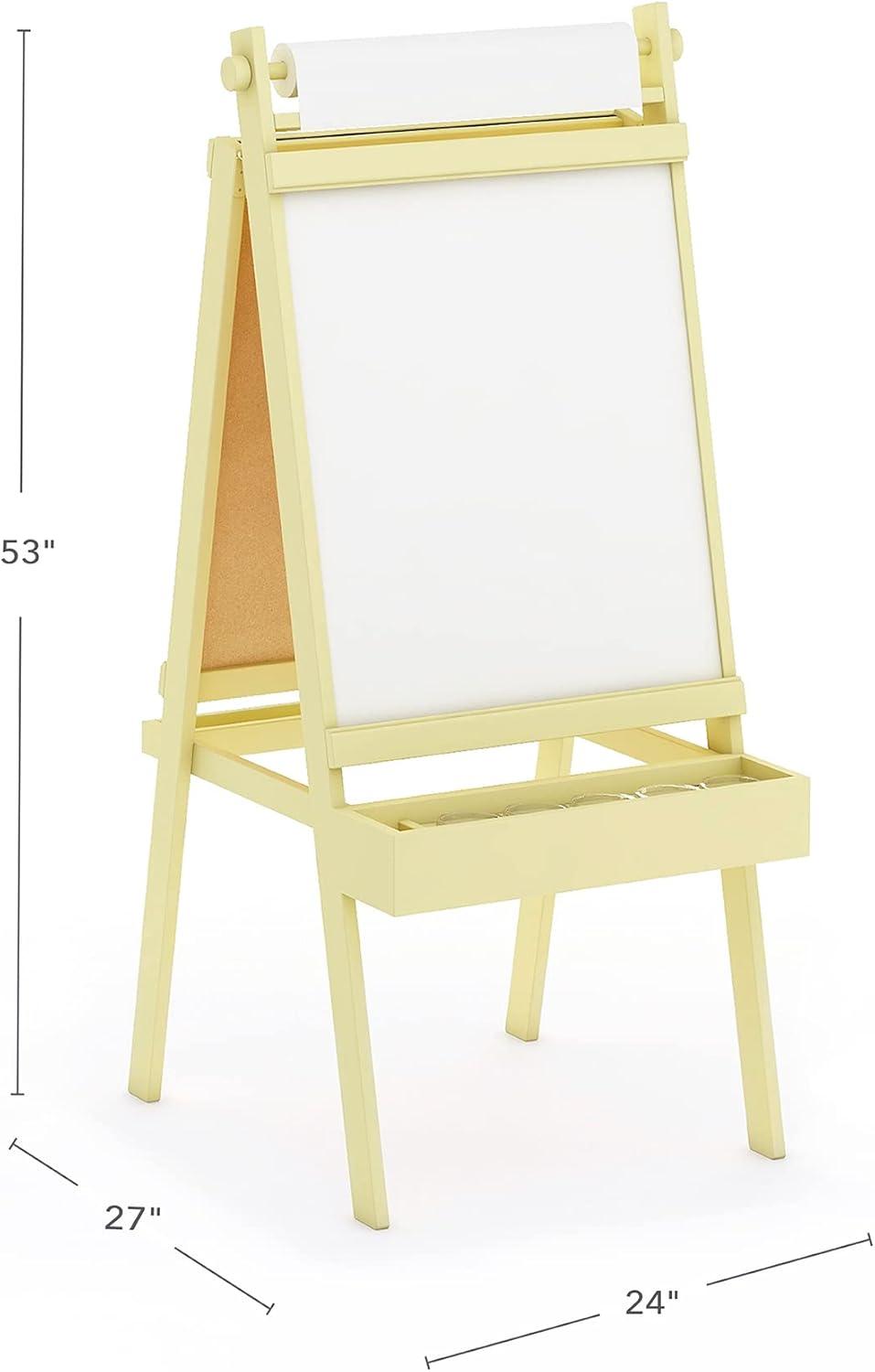 imageMartha Stewart Crafting Easel for Kids Pastel Yellow Wooden Chalkboard and Whiteboard with Easel Paper Roll AFrame Art Easel with Paint Cups Kids Easel for Classroom Classroom Furniture
