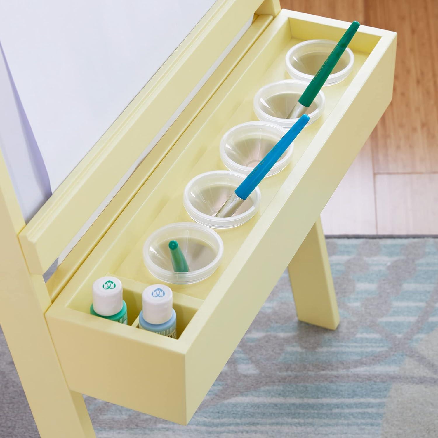 imageMartha Stewart Crafting Easel for Kids Pastel Yellow Wooden Chalkboard and Whiteboard with Easel Paper Roll AFrame Art Easel with Paint Cups Kids Easel for Classroom Classroom Furniture