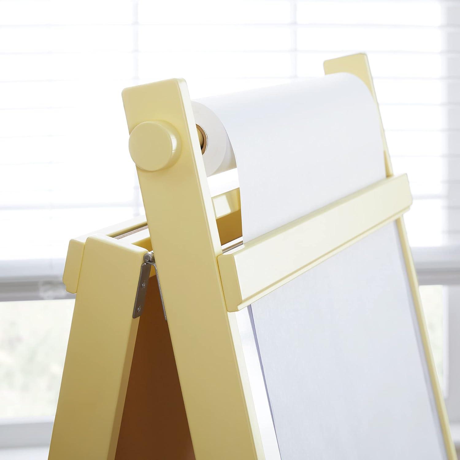 imageMartha Stewart Crafting Easel for Kids Pastel Yellow Wooden Chalkboard and Whiteboard with Easel Paper Roll AFrame Art Easel with Paint Cups Kids Easel for Classroom Classroom Furniture