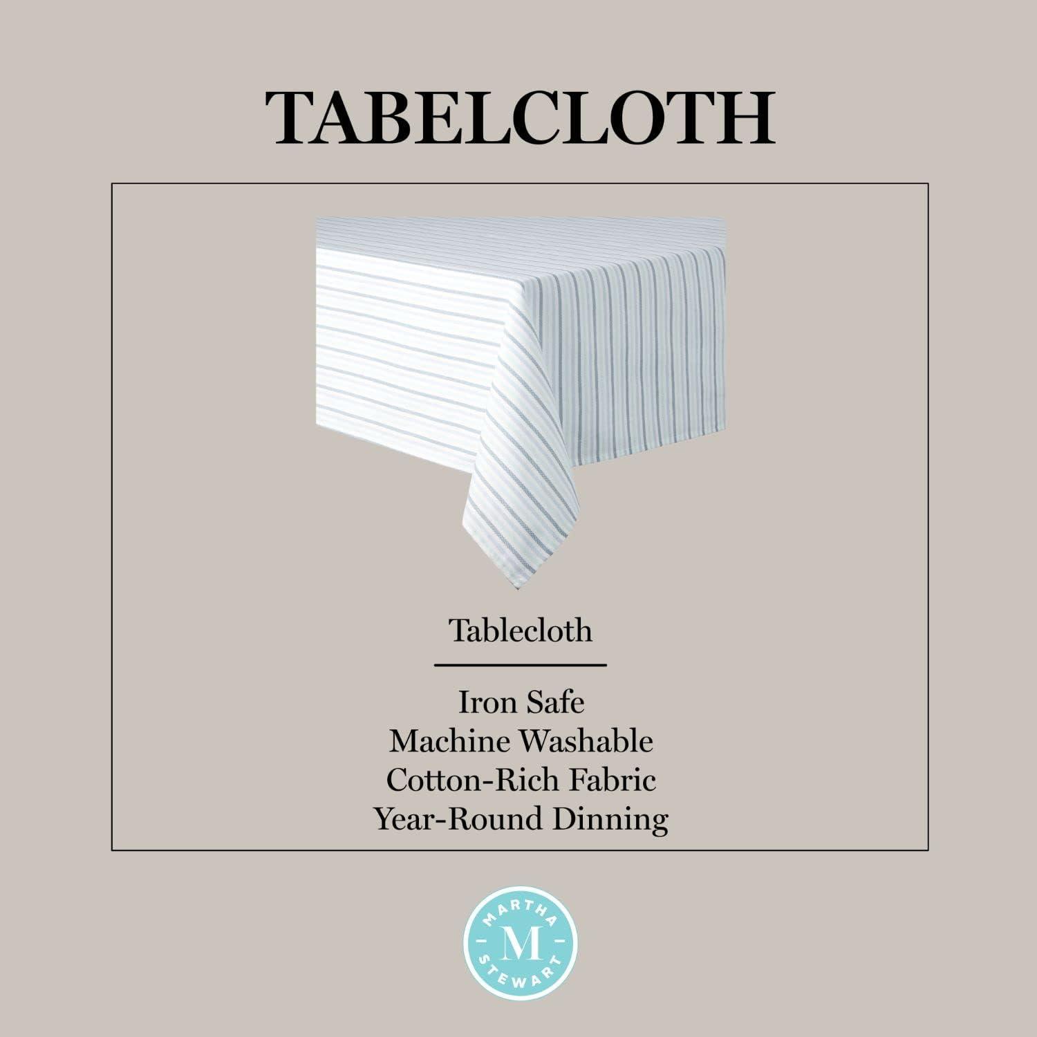 imageMartha Stewart Daisy Stripe Tablecloth Single Pack BeigeBrown 60quotx84quotBlue