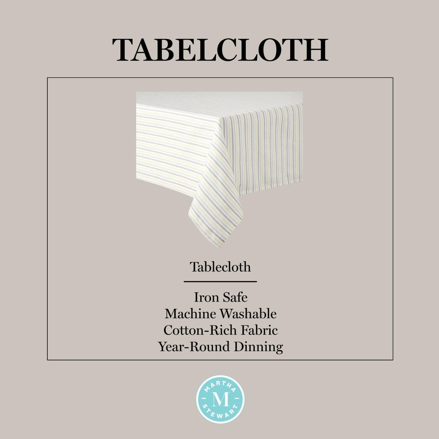 imageMartha Stewart Daisy Stripe Tablecloth Single Pack BeigeBrown 60quotx84quotGreyYellow