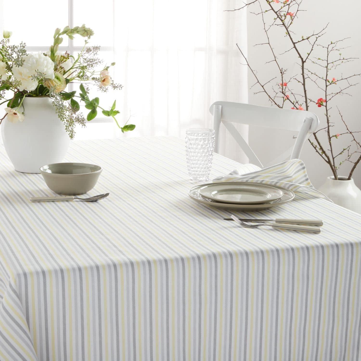 imageMartha Stewart Daisy Stripe Tablecloth Single Pack BeigeBrown 60quotx84quotGreyYellow