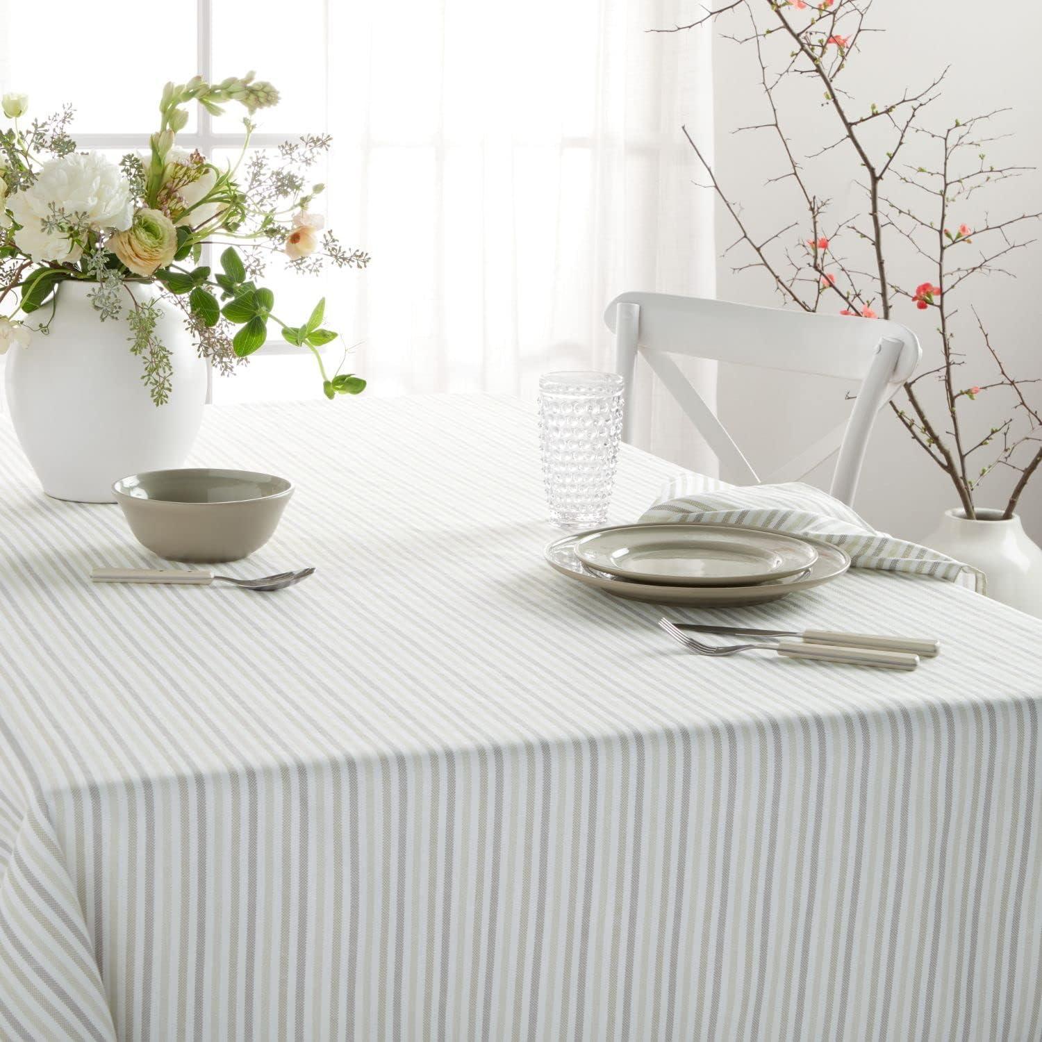 imageMartha Stewart Daisy Stripe Tablecloth Single Pack BeigeBrown 60quotx84quotLinen