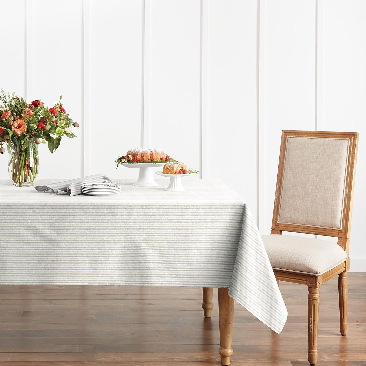 imageMartha Stewart Daisy Stripe Tablecloth Single Pack BeigeBrown 60quotx84quotLinen
