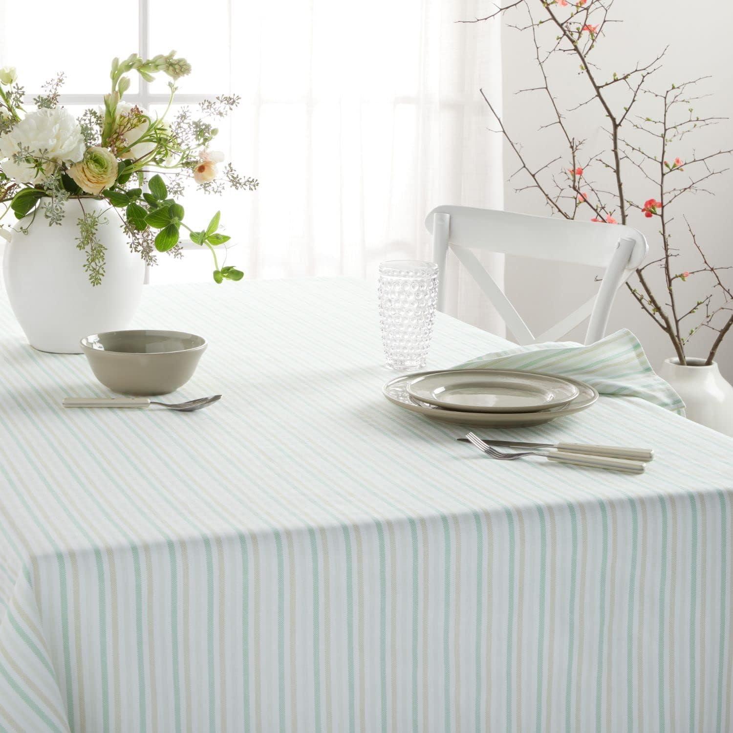 imageMartha Stewart Daisy Stripe Tablecloth Single Pack BeigeBrown 60quotx84quotMint